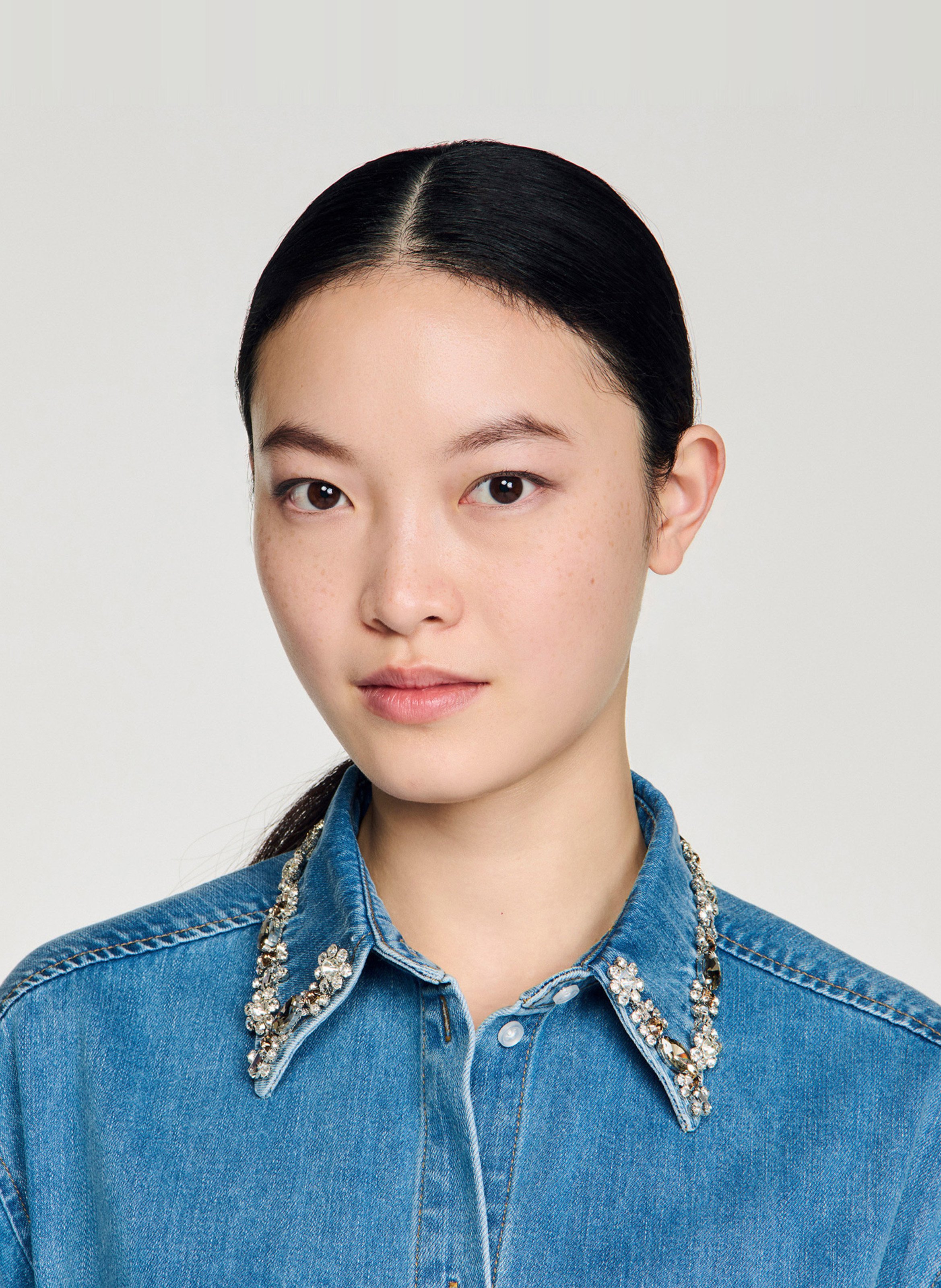 Chemise col classique en denim SANDRO Bleu