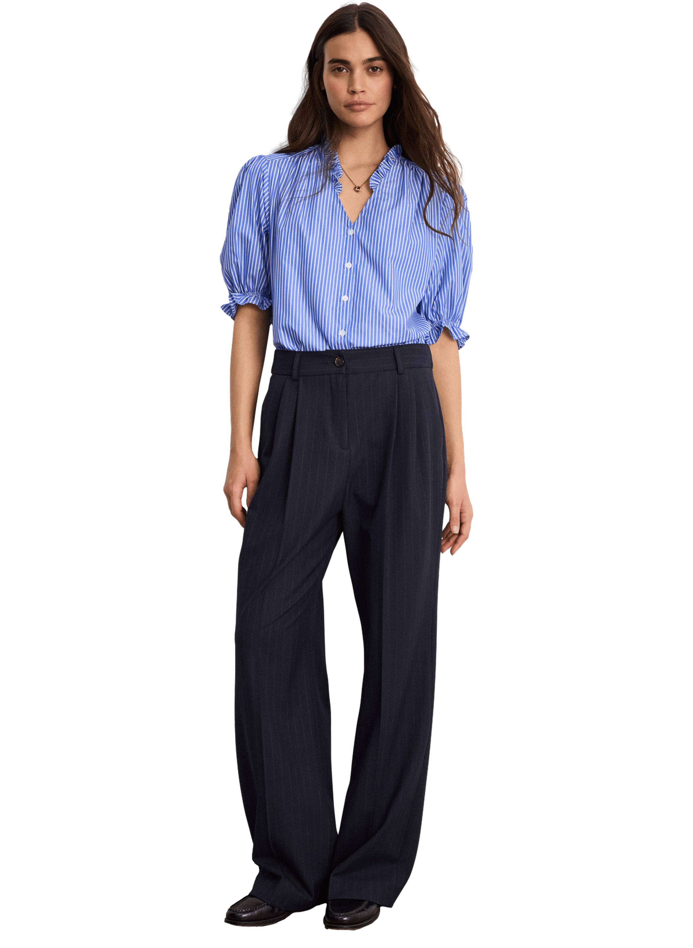 Chemise rayée à volants - colleen PABLO Bleu