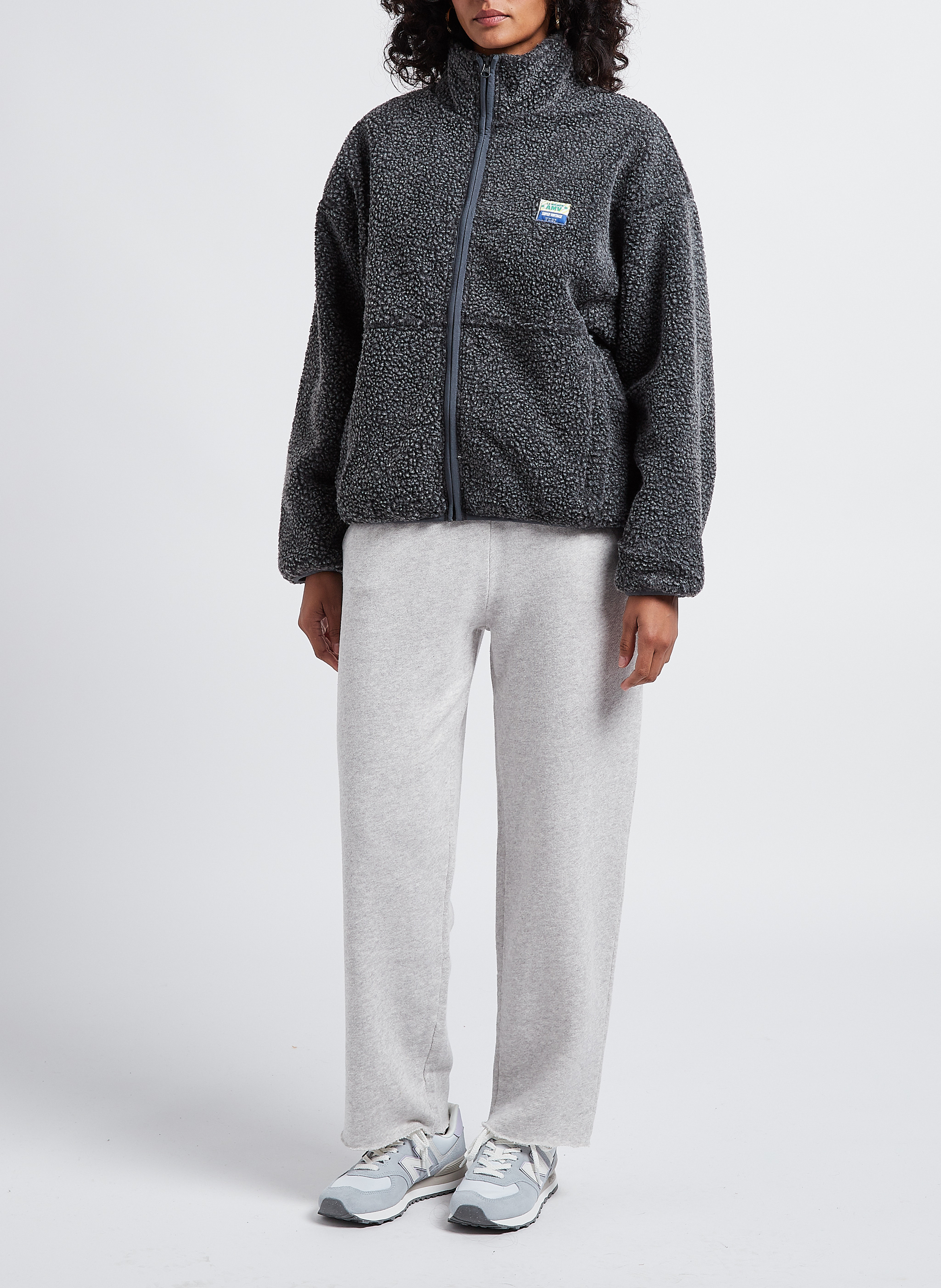 Veste ample zippée à col montant polaire hoktown AMERICAN VINTAGE Gris