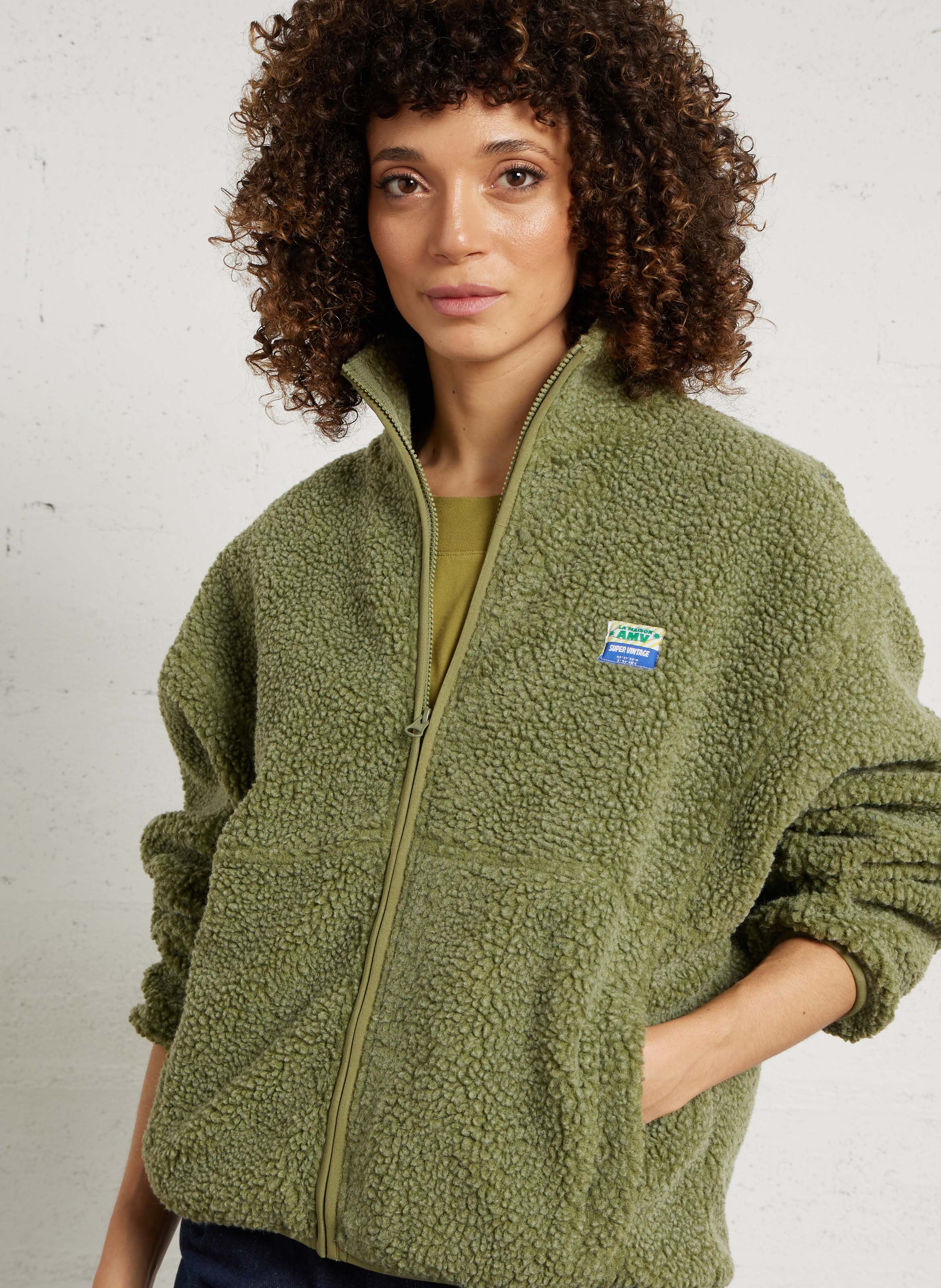 Veste ample zippée à col montant polaire hoktown AMERICAN VINTAGE Vert