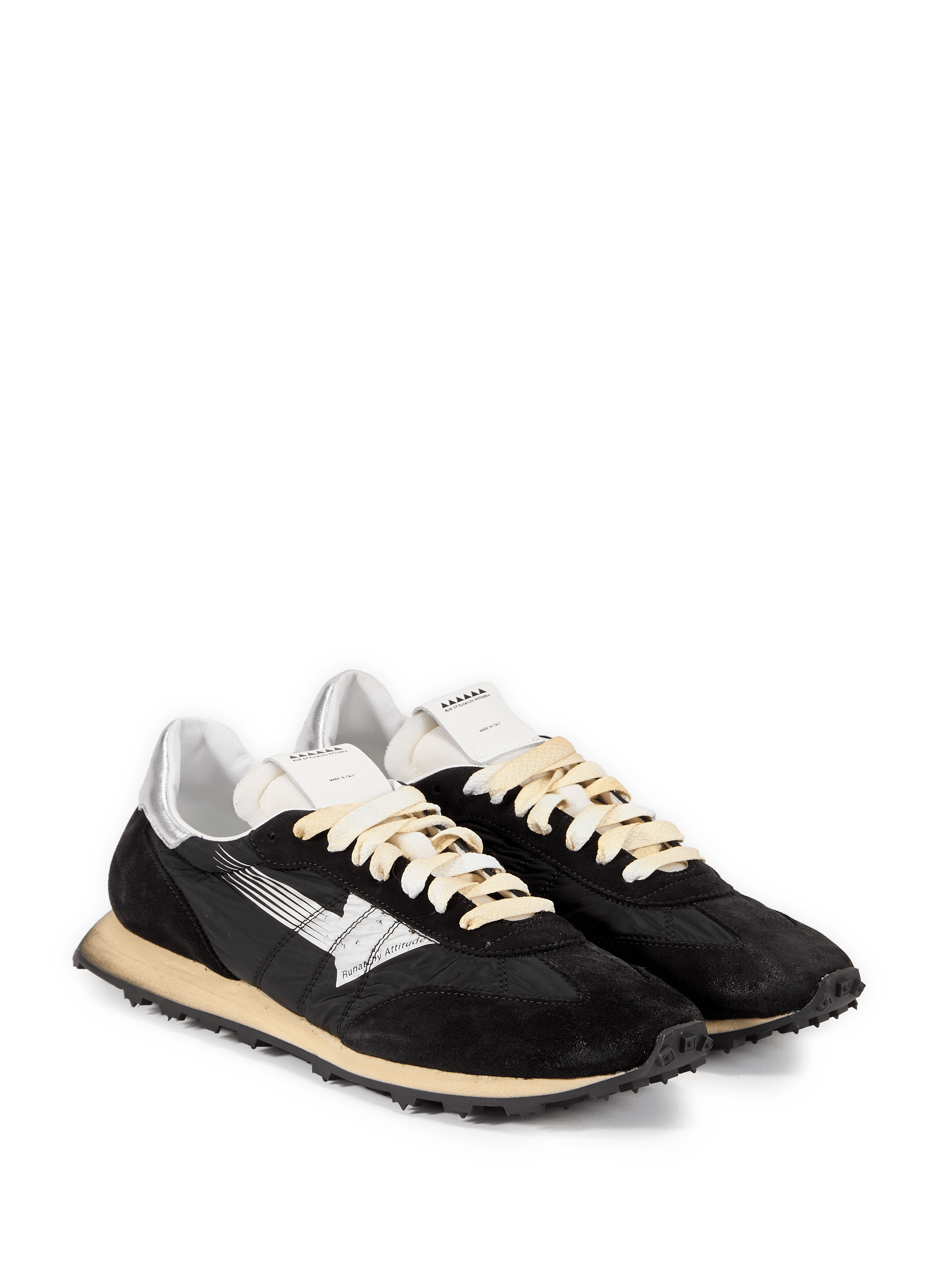 Quilted mixed leather sneakers RUN OF Black