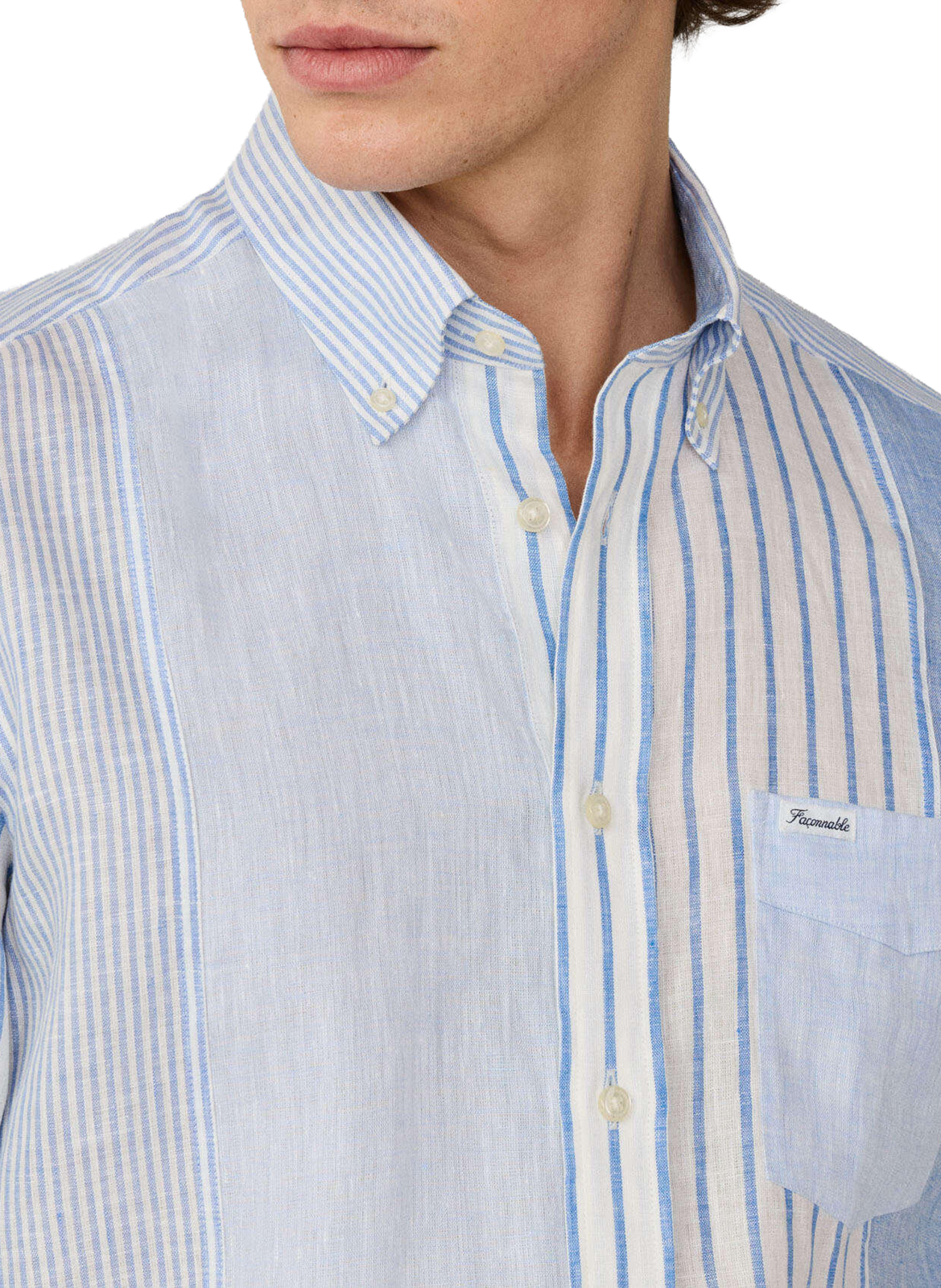 Shirt with American collar in striped linen FACONNABLE Blue