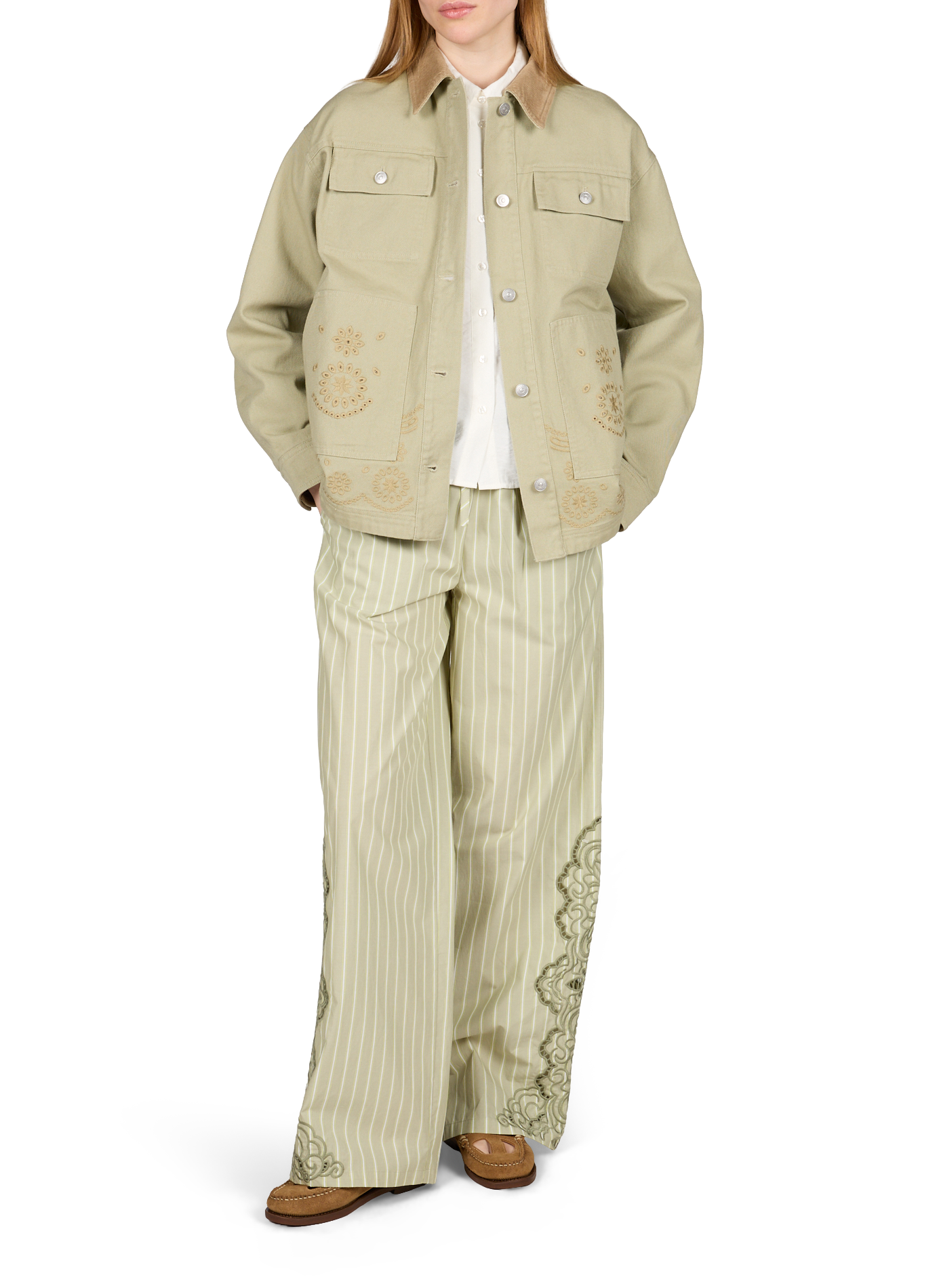 Veste denim ample en coton OBJECT Vert