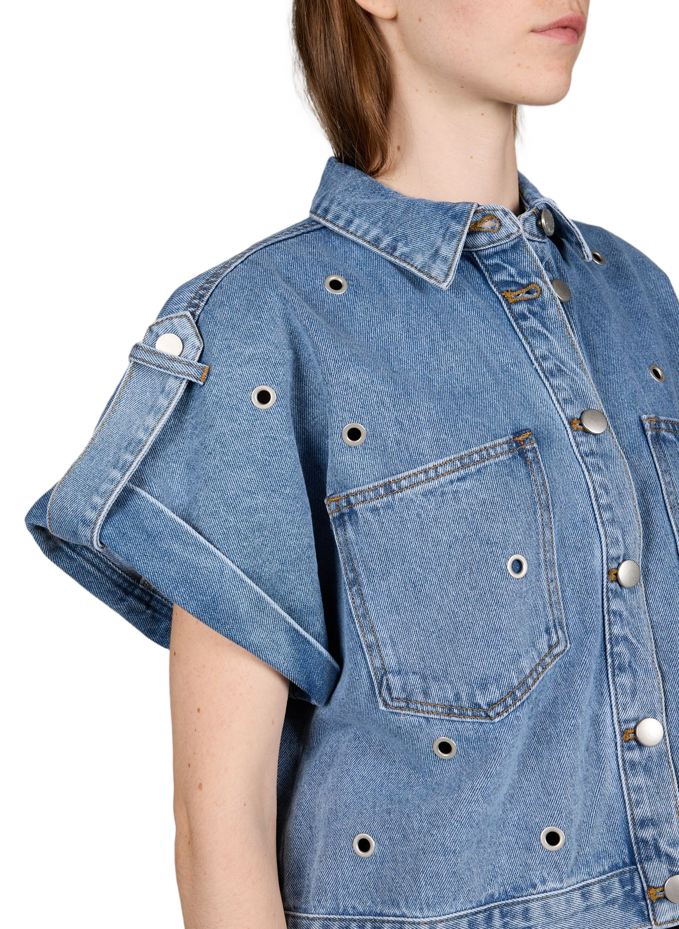 Short-sleeved cropped cotton shirt Lord SUNCOO Blue
