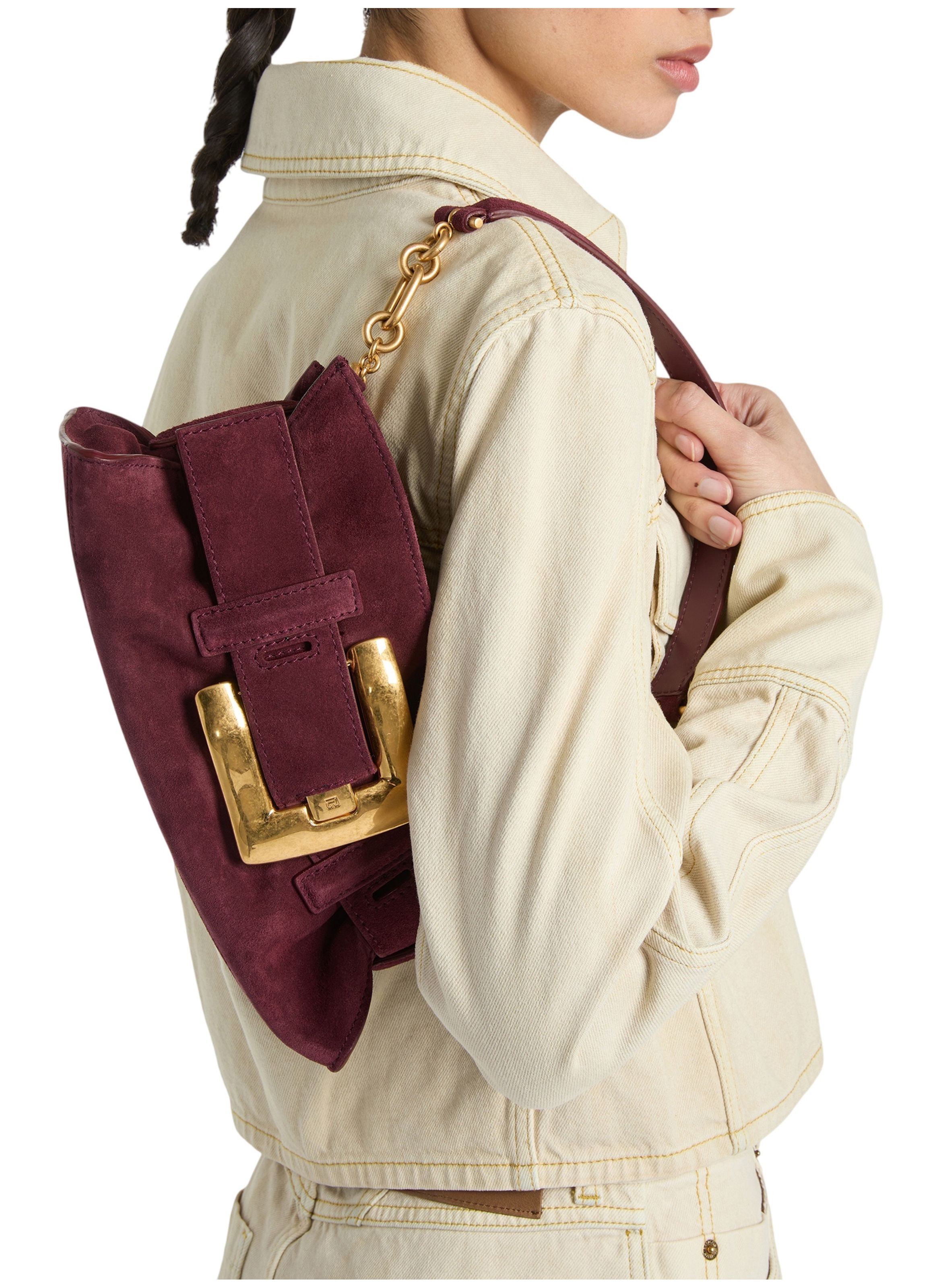 Sac anthem mini en cuir suédé BALMAIN Rouge
