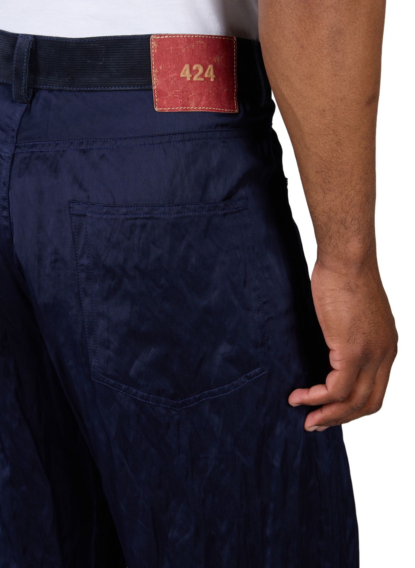 Weit geschnittene Satin-Knitterhose 424 Blau