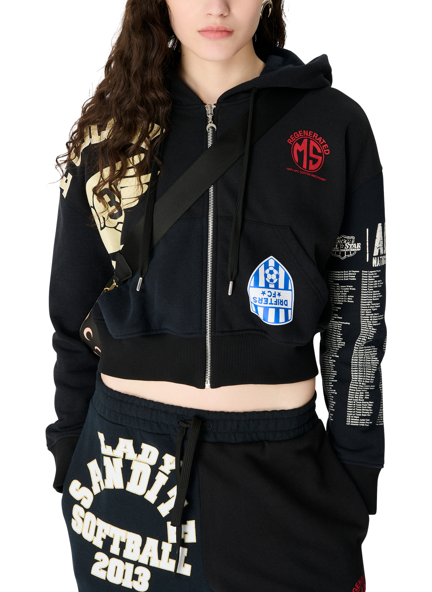 Regenerated graphic jersey cropped zipped hoodie MARINE SERRE Black