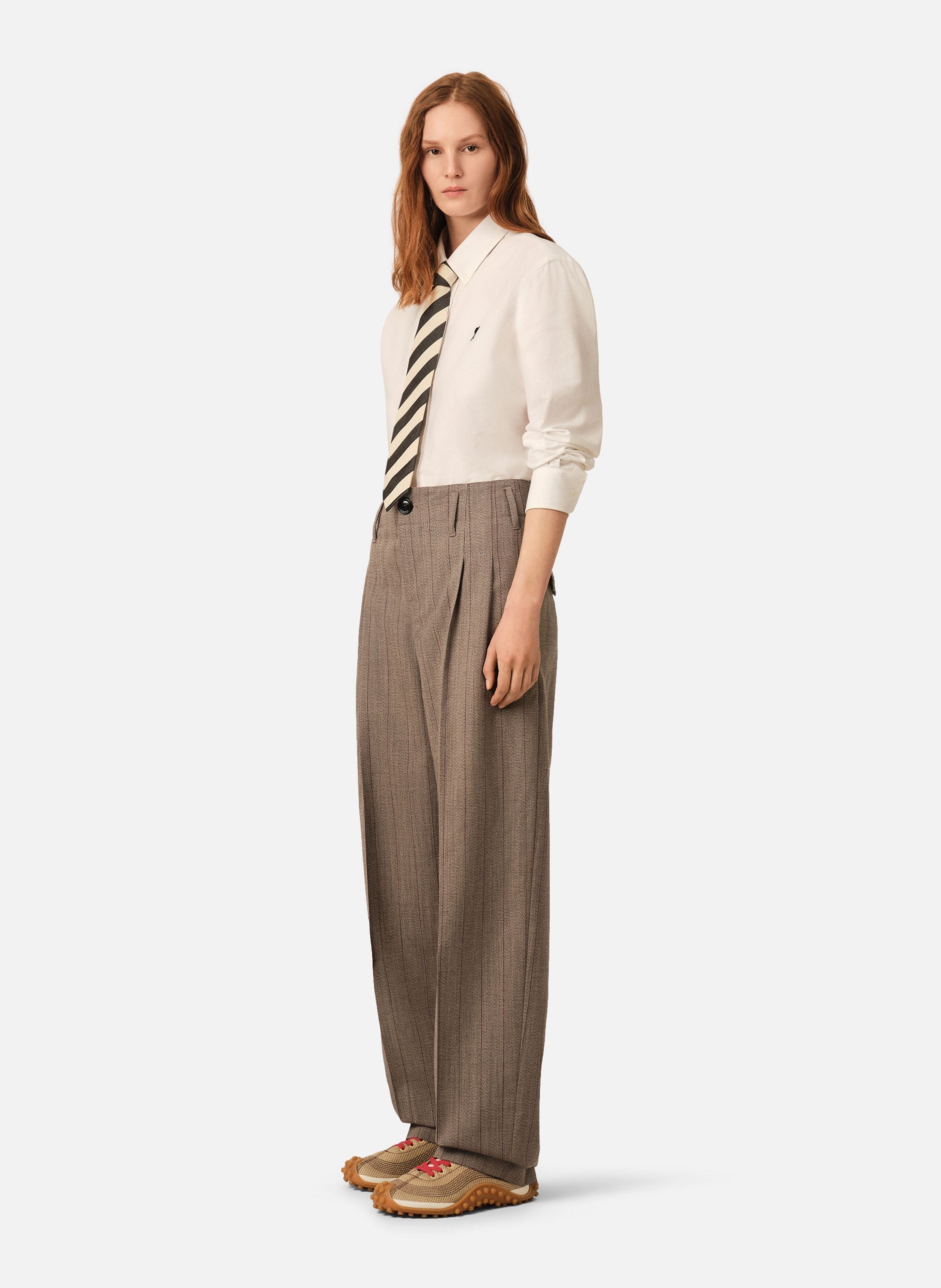 Pantalon rayé deux plis en laine | Marron AMI PARIS Femme