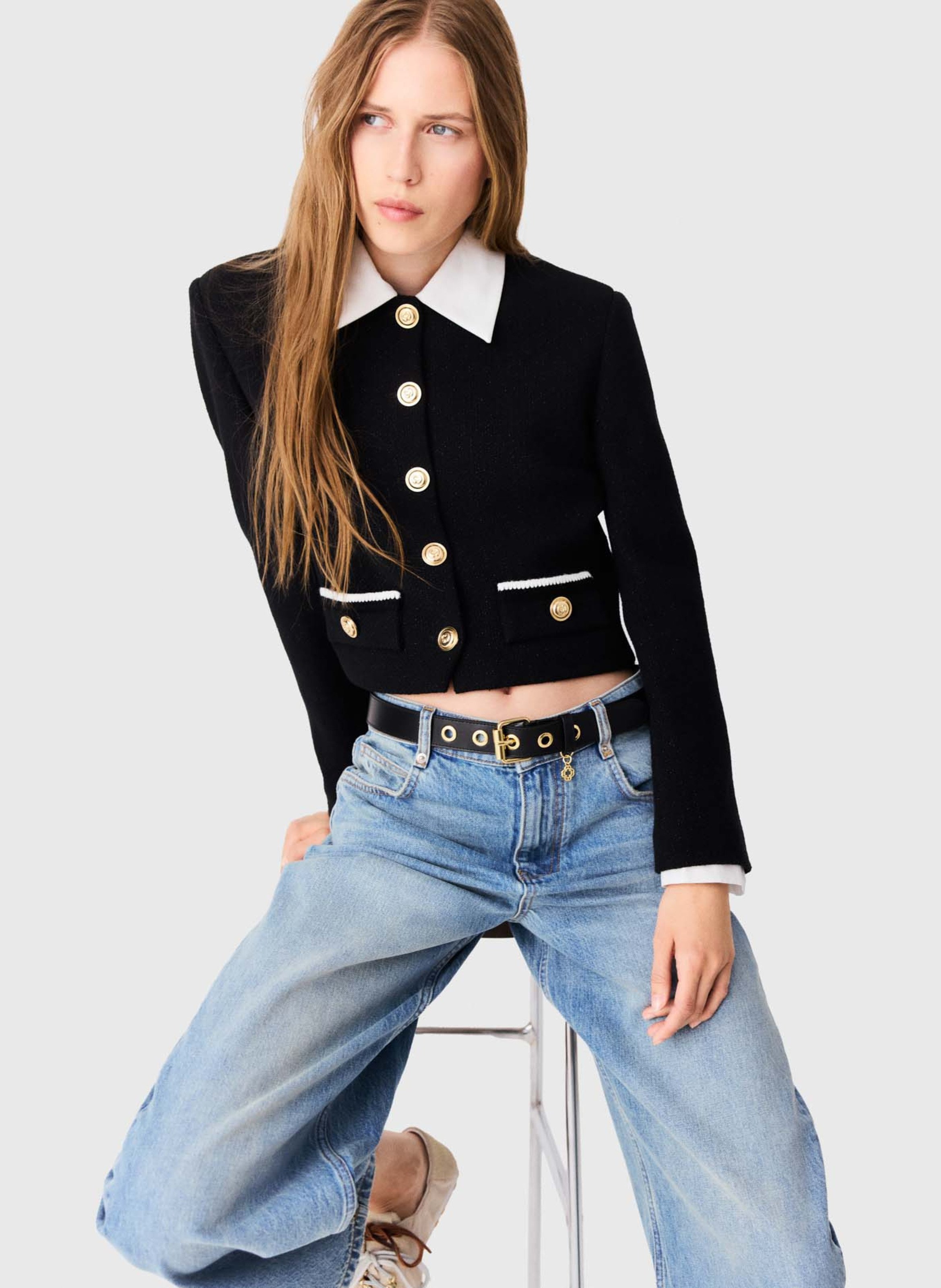 Veste courte ajustée en coton mélangé MAJE Noir