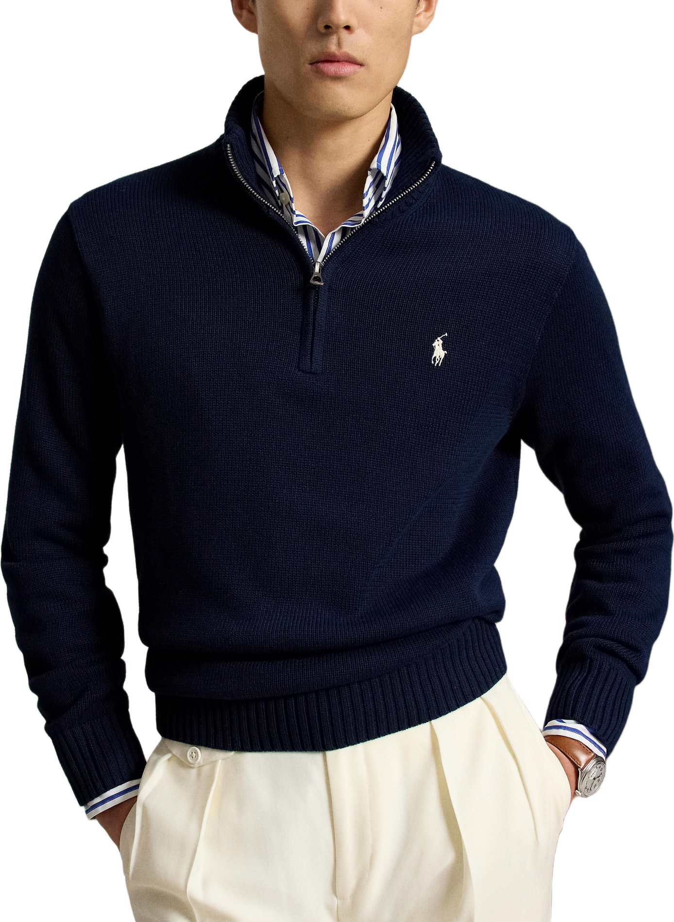Straight neck high collar cotton sweater POLO RALPH LAUREN Blue