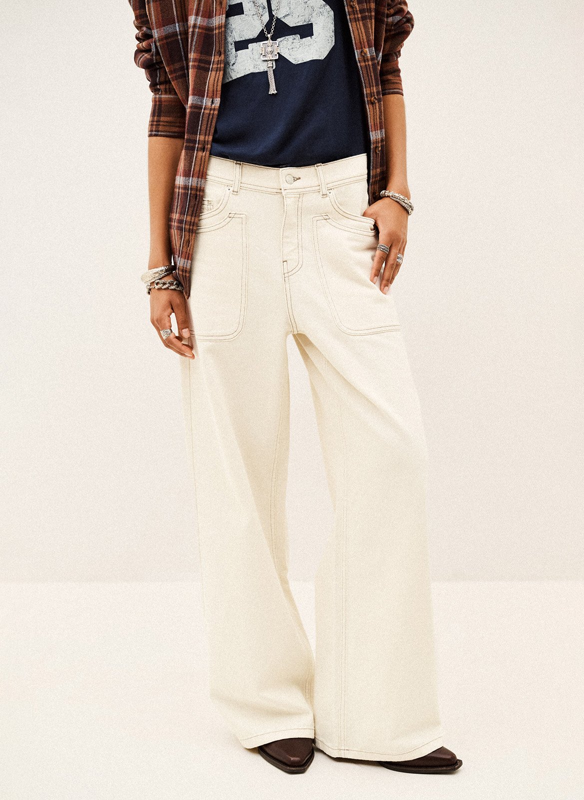 Jean large taille haute en coton zoel BA&SH Beige