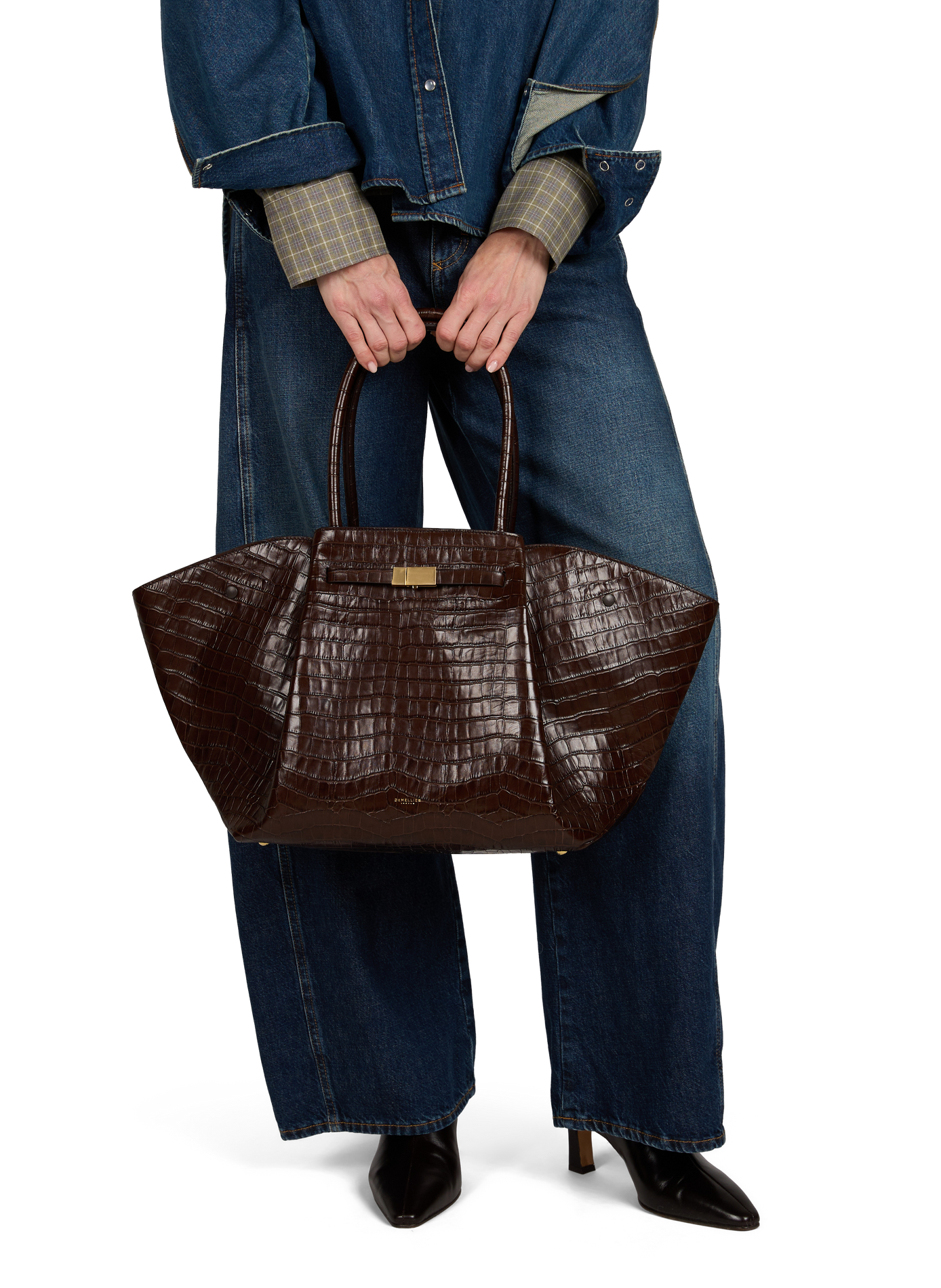 New York grained leather handbag DEMELLIER LONDON Brown