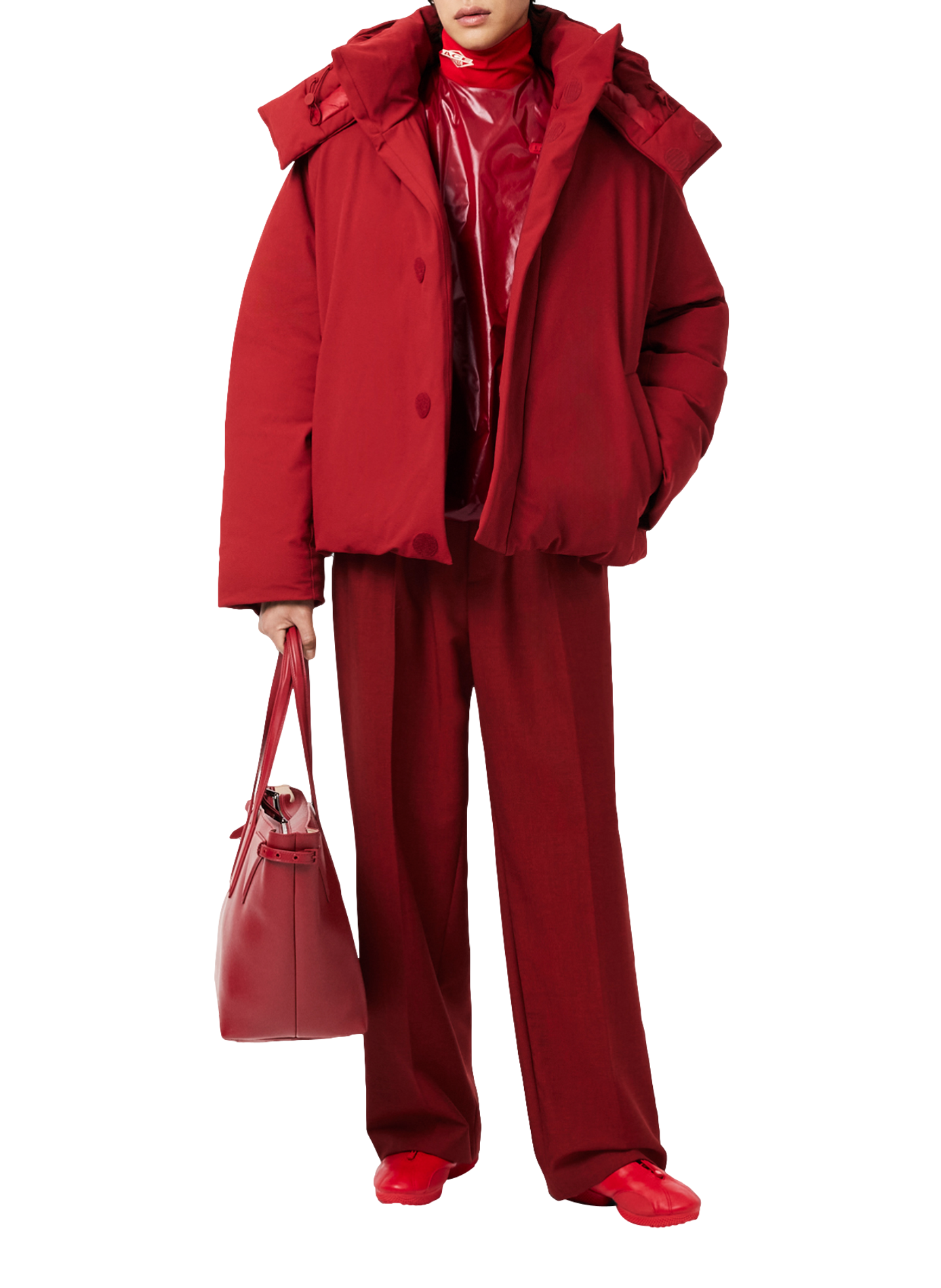 Gepolsterte Jacke mit einfarbiger Kapuze LACOSTE Rot