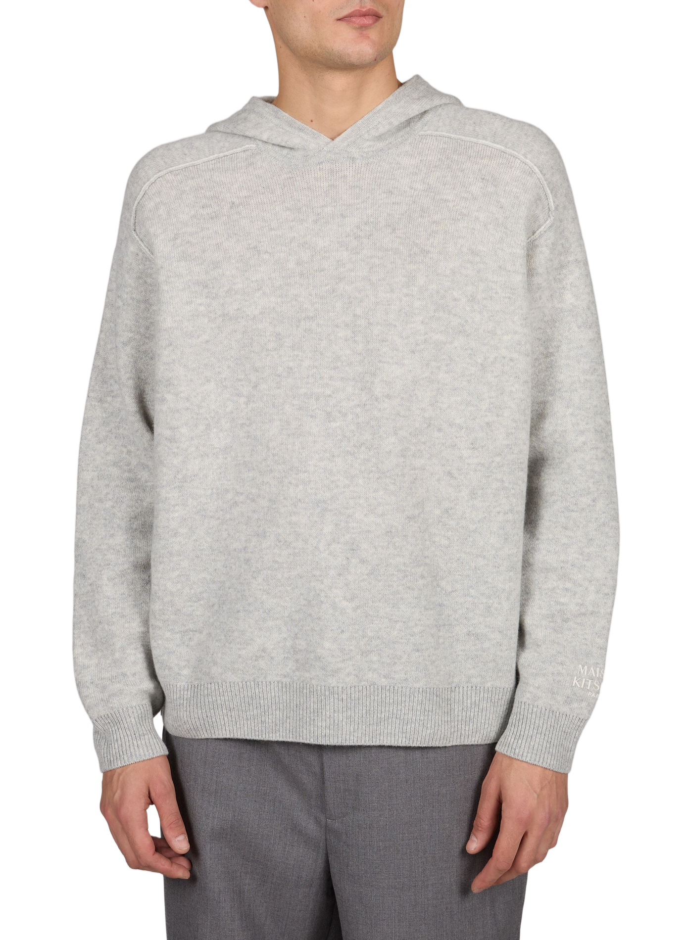 Einfarbiger Kapuzenpullover aus Wolle und Kaschmir MAISON KITSUNÉ Grau