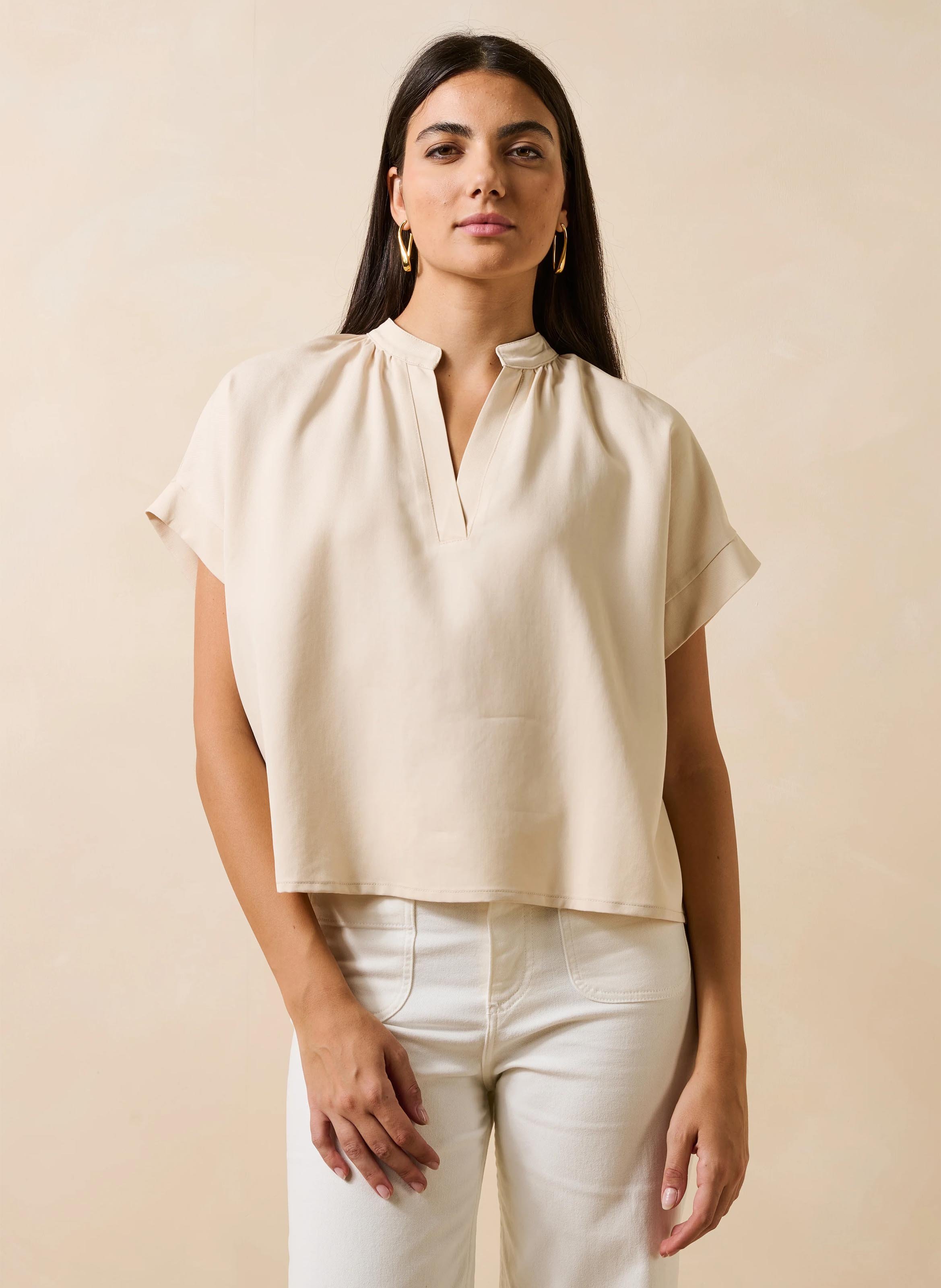 Top met korte mouwen en Tunische hals LA FEE MARABOUTEE Wit