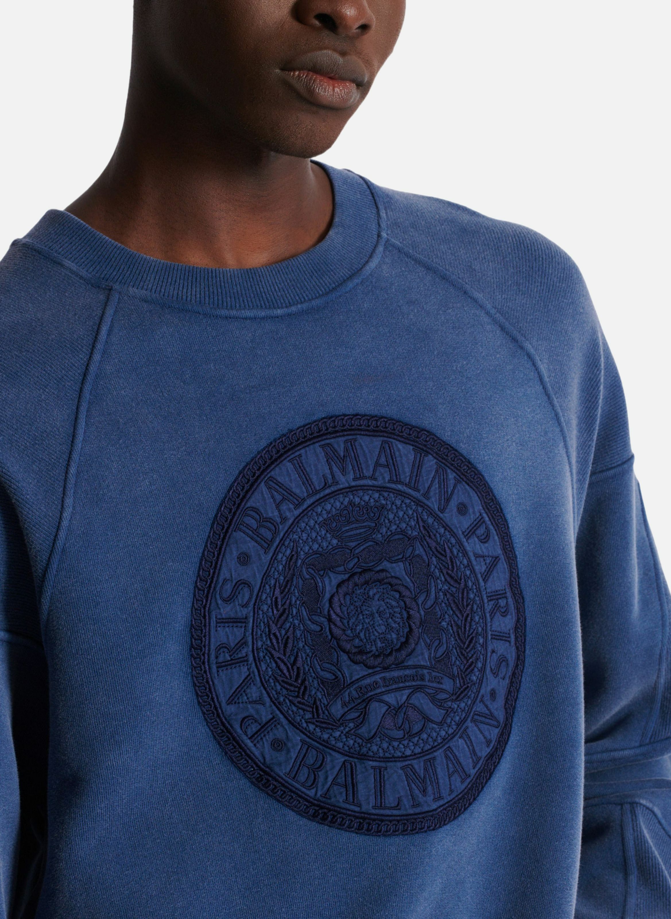 Sweatshirt côtelé brodé « coin » BALMAIN Bleu