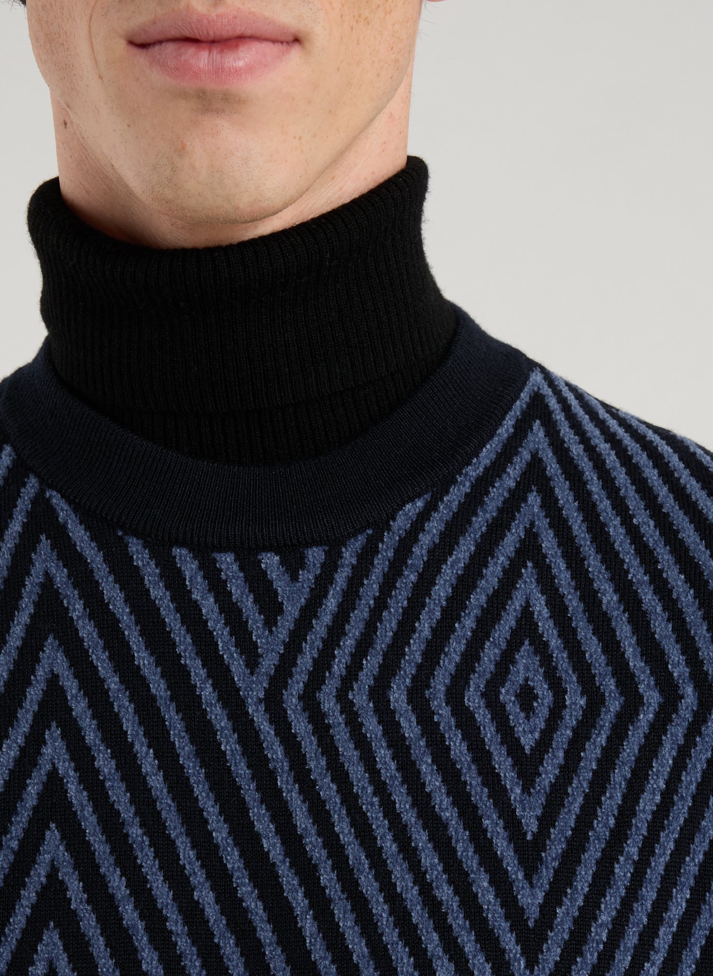 Oversized round neck sweater in blended virgin wool. EMPORIO ARMANI Blue