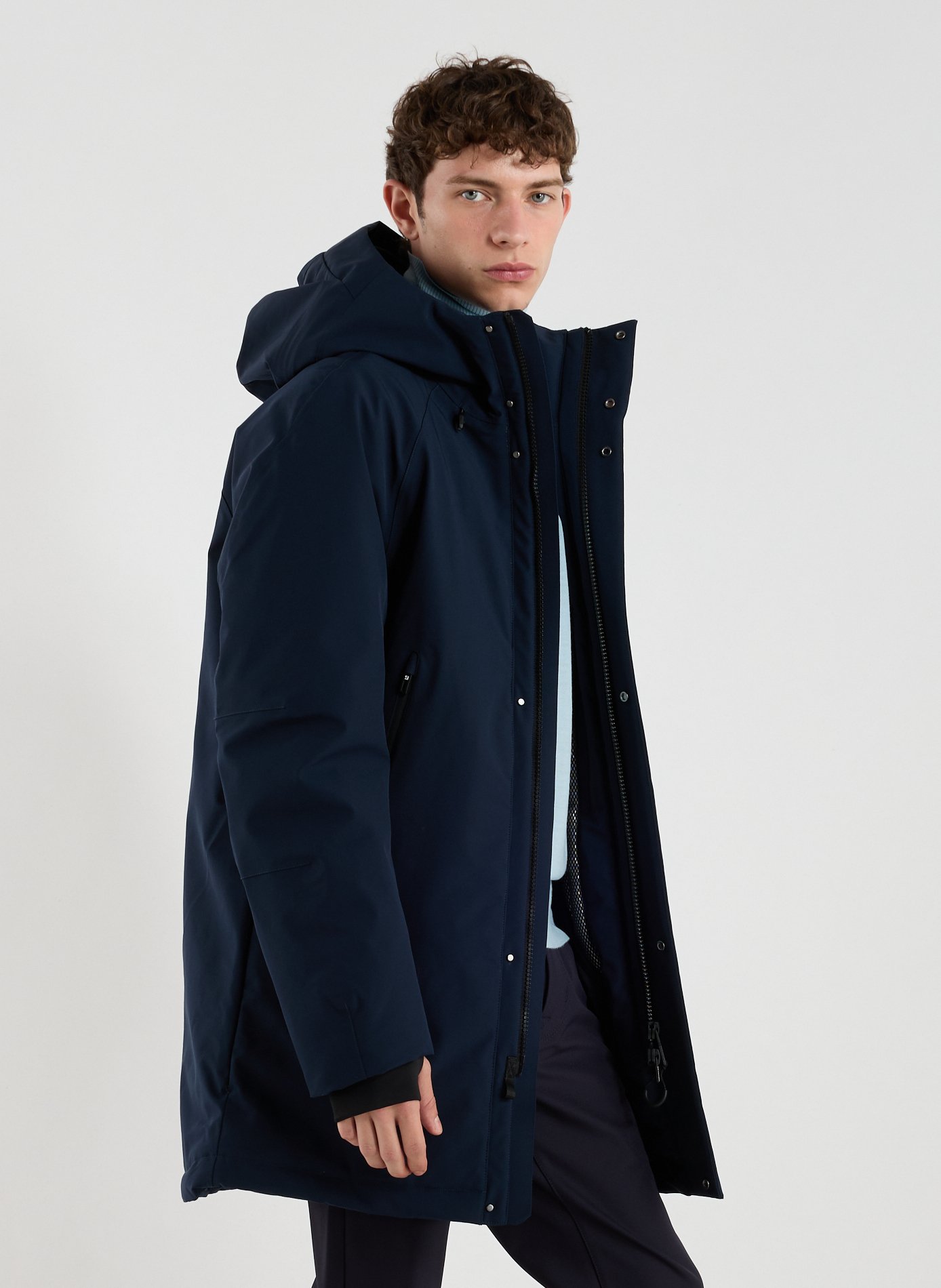 KRAKATAU High-neck hooded parka Blue