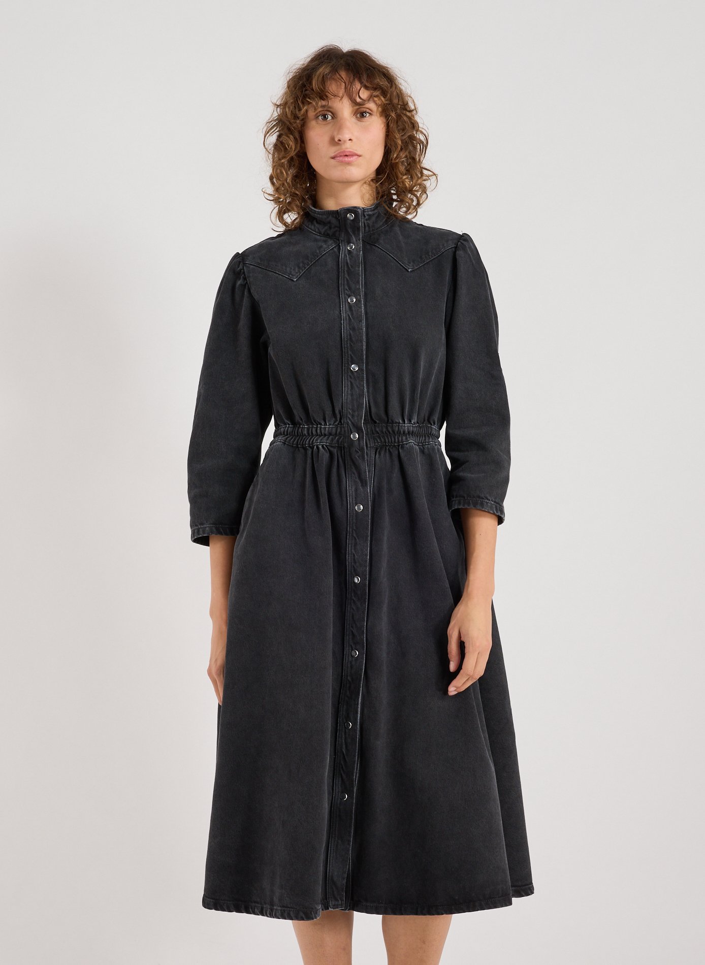 BELLEROSE Robe midi Patika en denim de coton mélangé Noir
