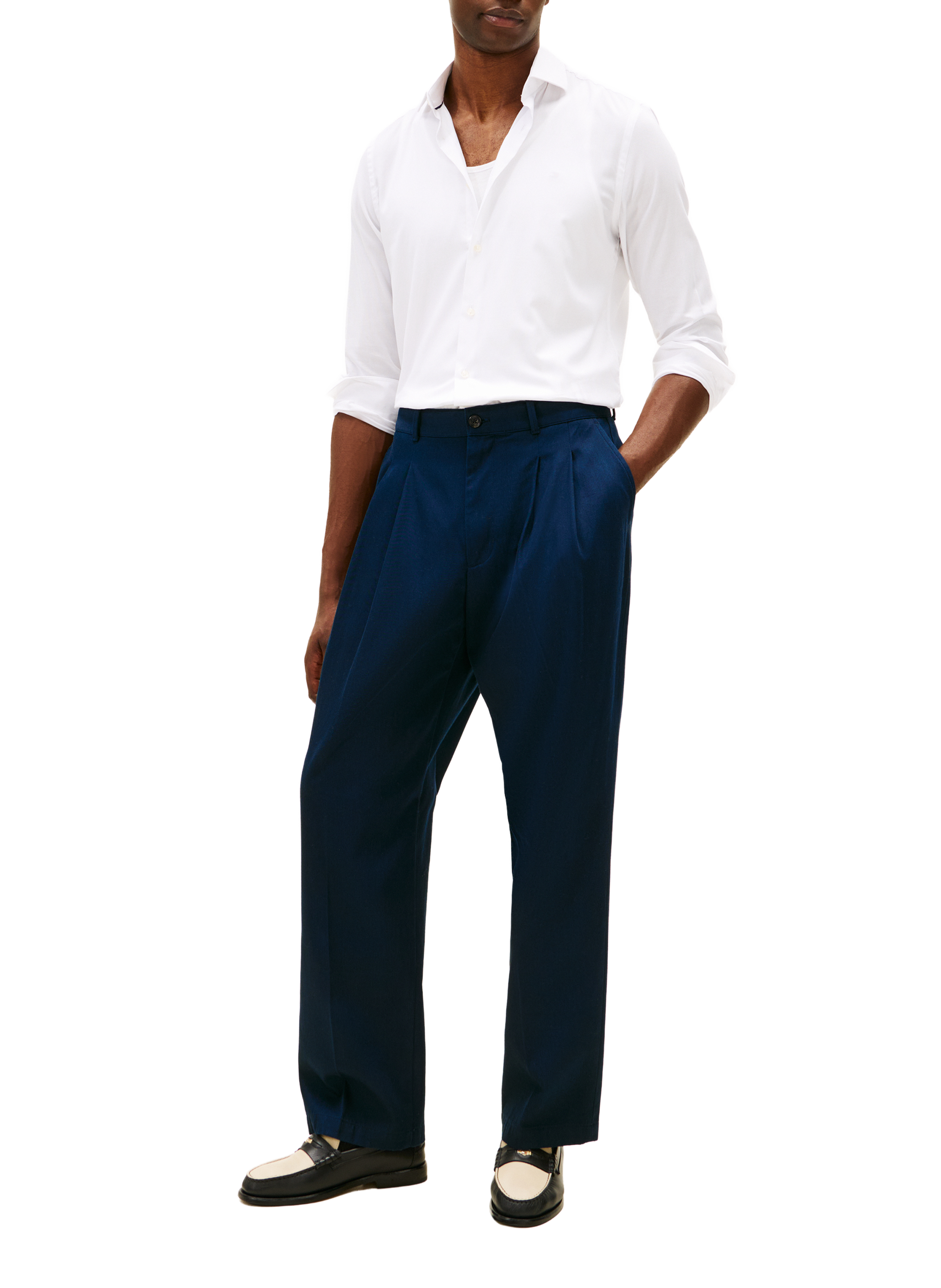 Shirt with classic collar in blended cotton White