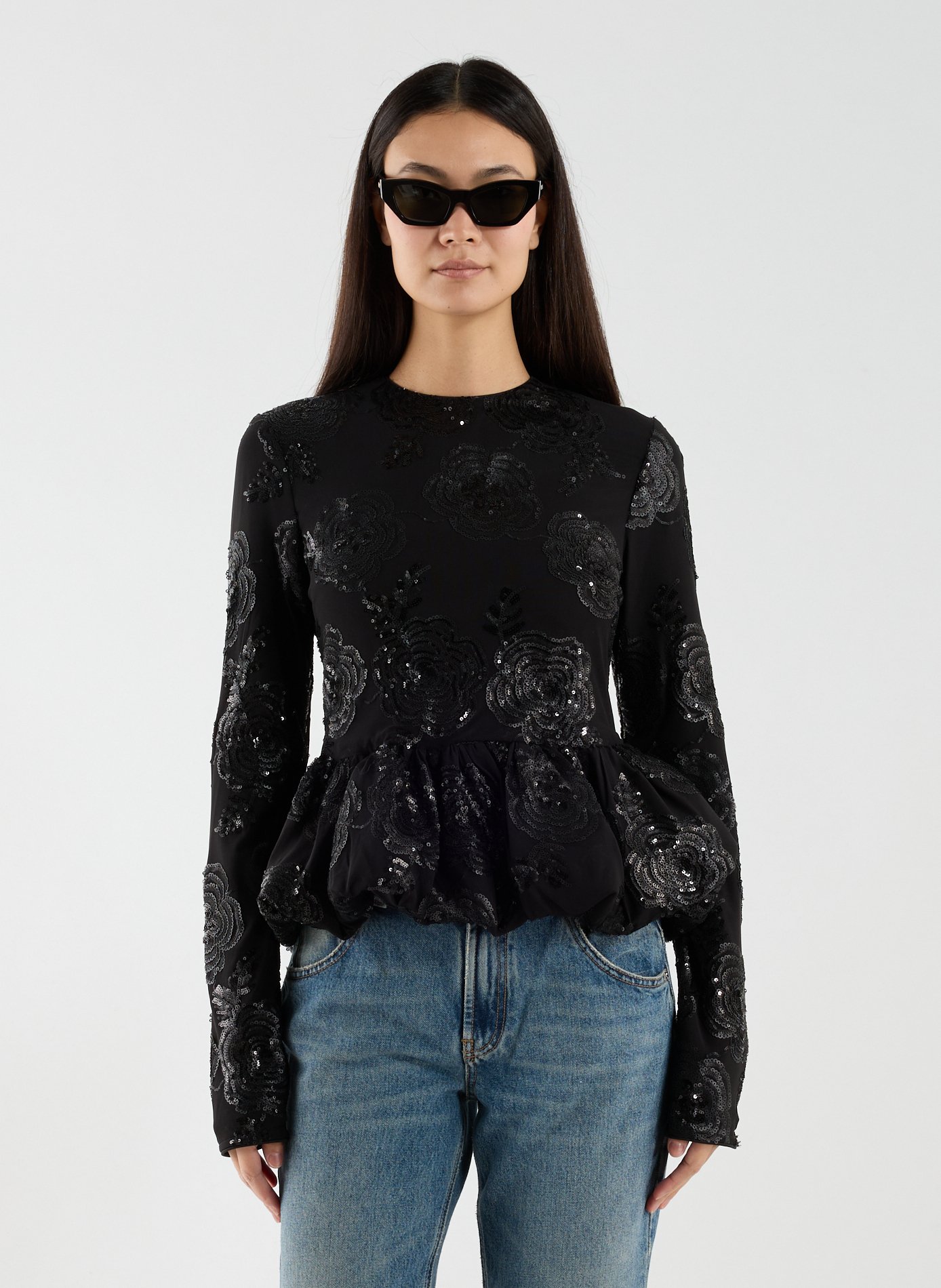 Top manches longues brodée à sequins ROTATE Noir