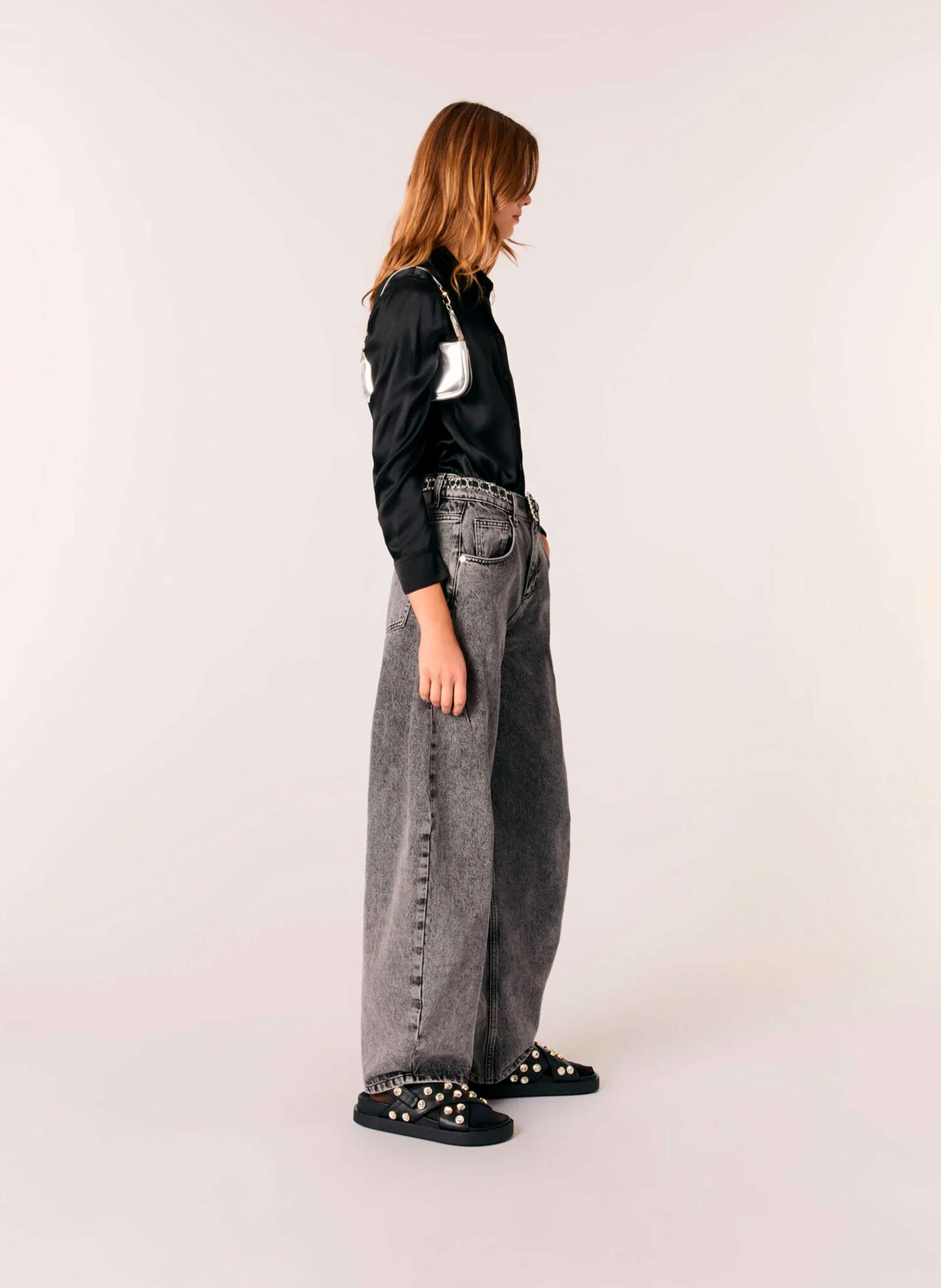 Chemise droite col classique en soie MAJE Noir