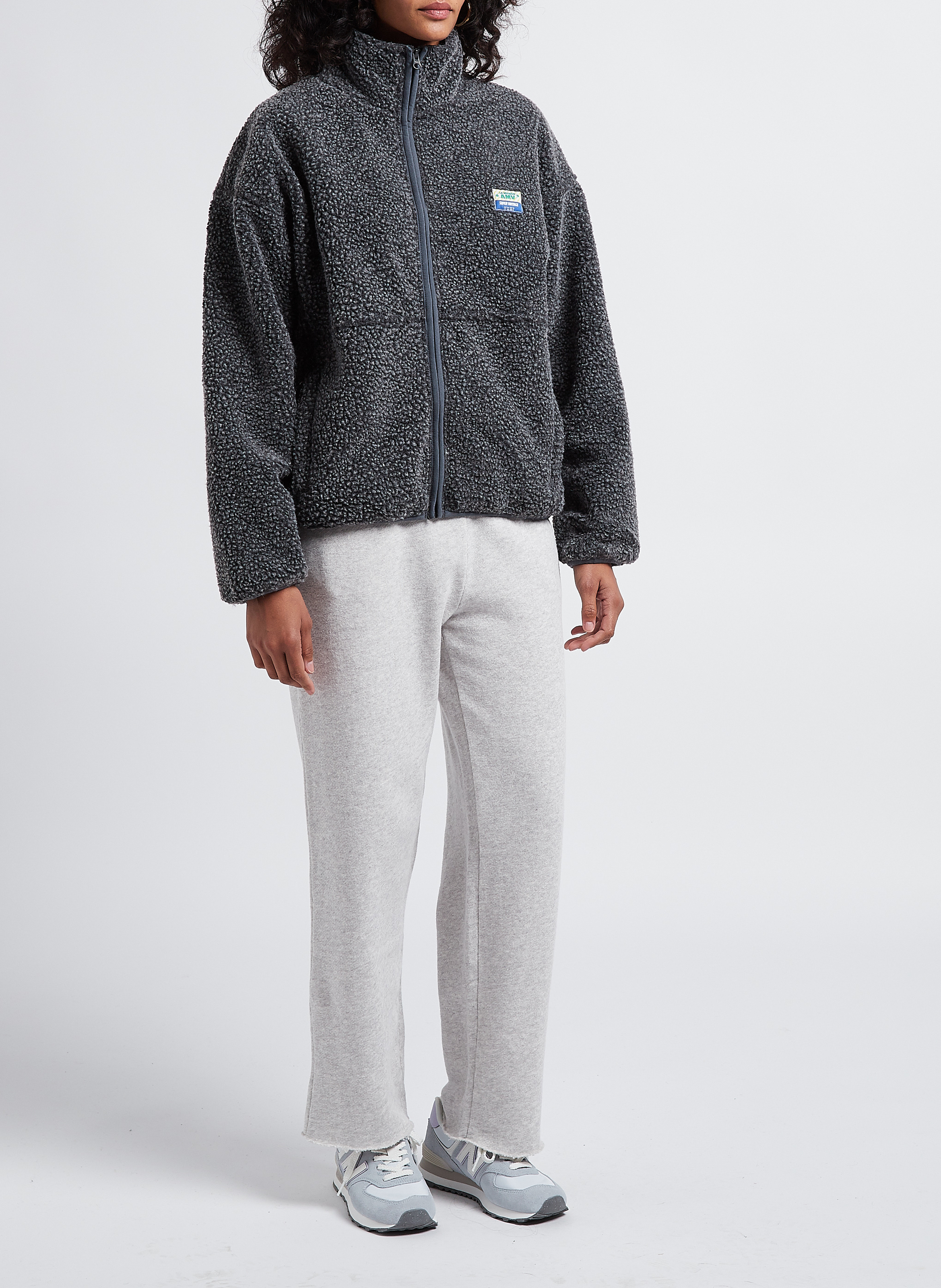 Veste ample zippée à col montant polaire hoktown AMERICAN VINTAGE Gris