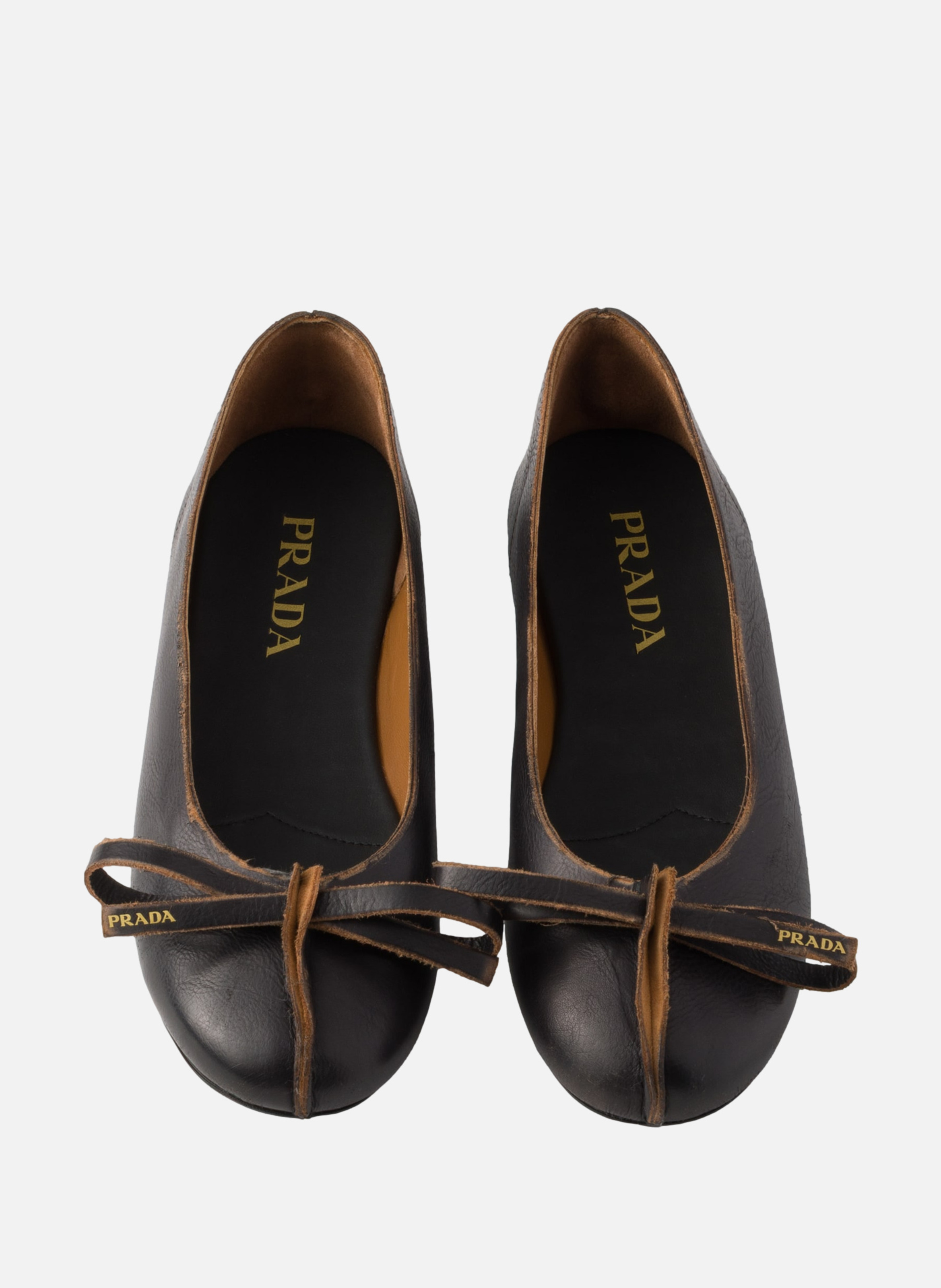 Ballerines en cuir vieilli PRADA Noir