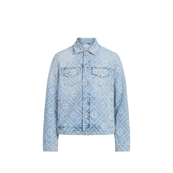 Veste denim avec motifs perles en coton Veste denim avec motifs perles en coton
