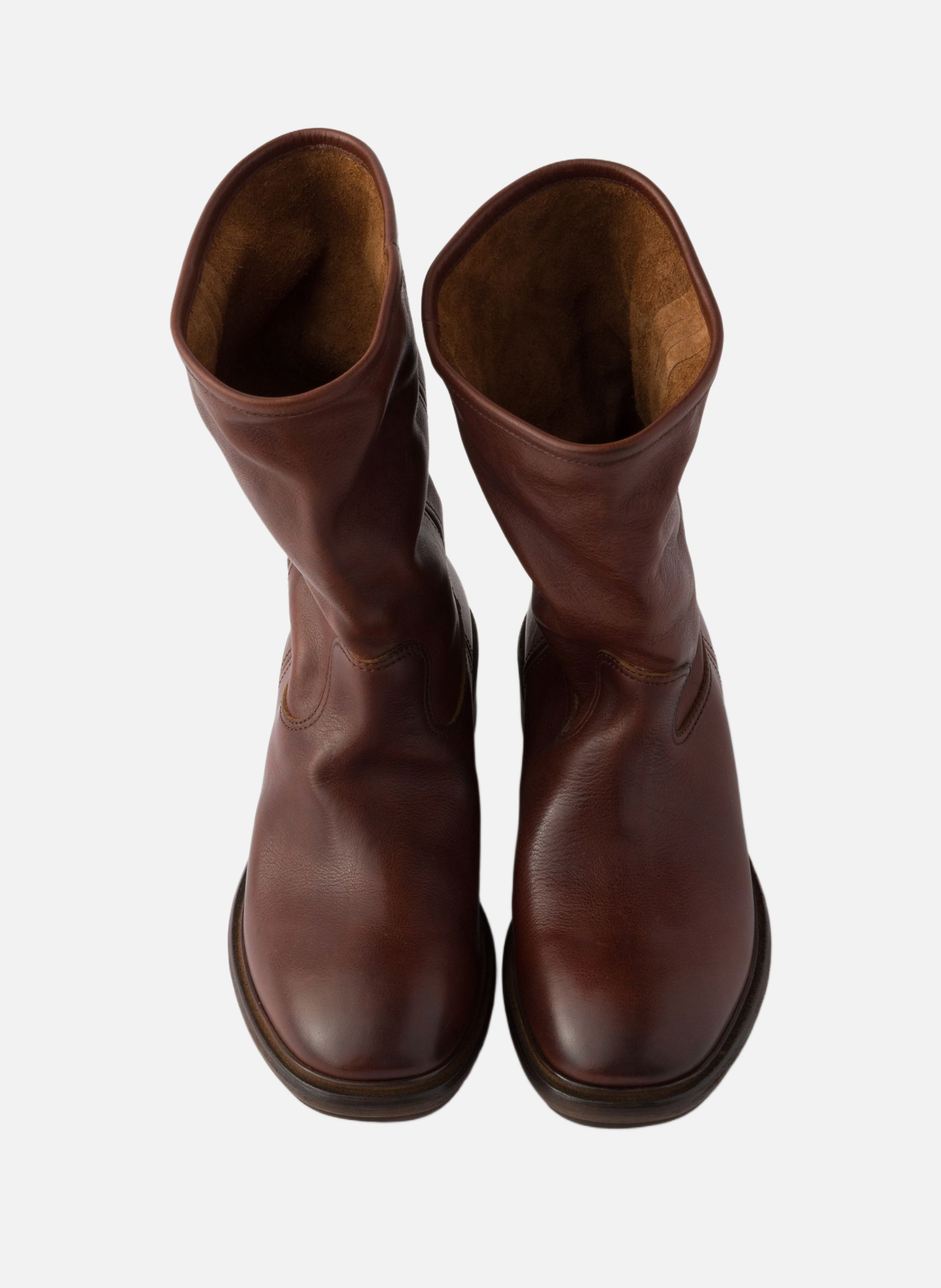 Bottes en cuir à effet vintage PRADA Marron