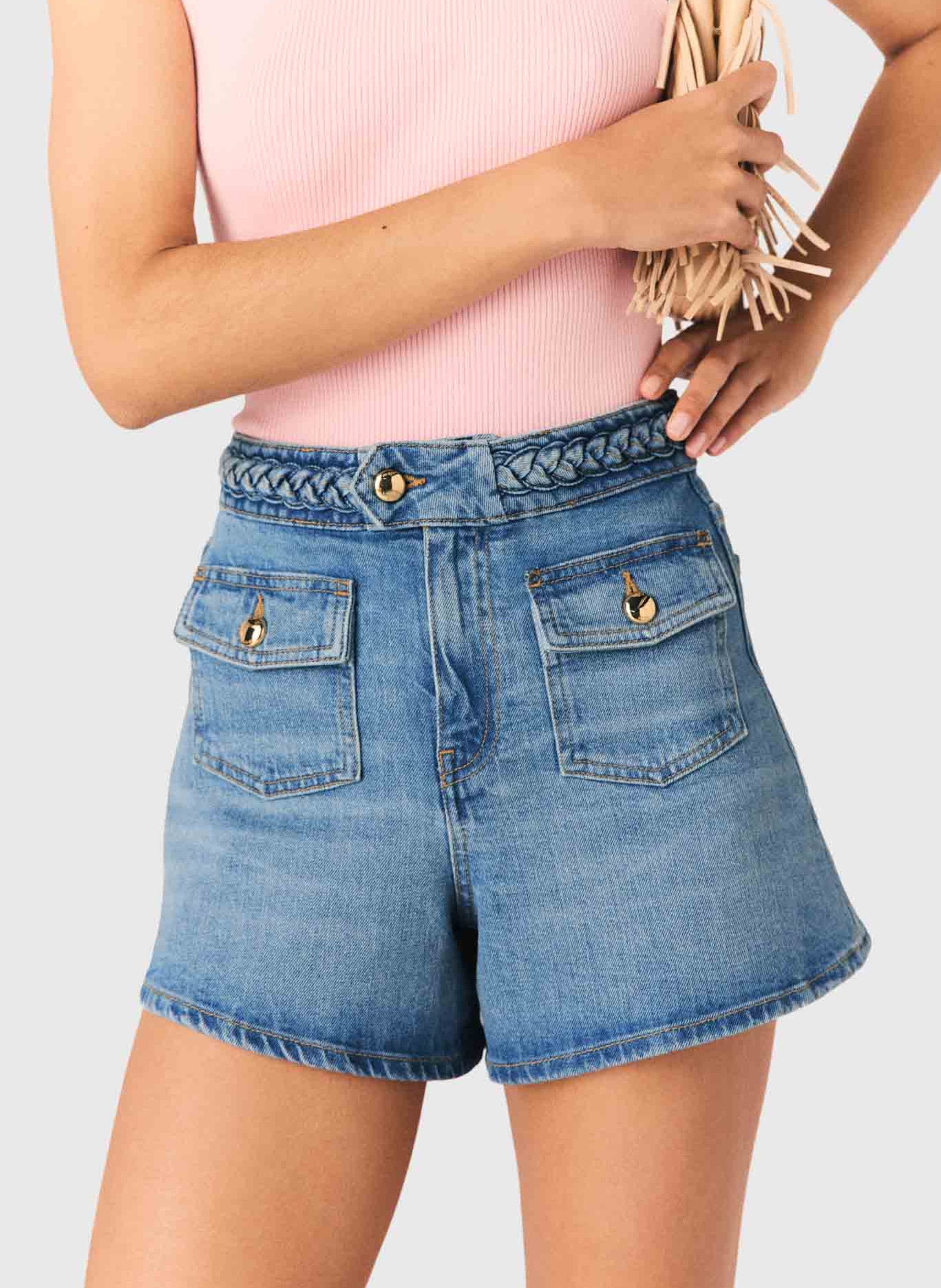 Short en jean droit en coton mélangé MAJE Bleu