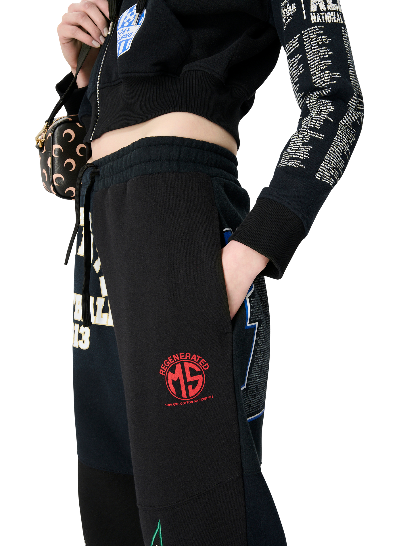 Regenerated graphic jersey cropped zipped hoodie MARINE SERRE Black