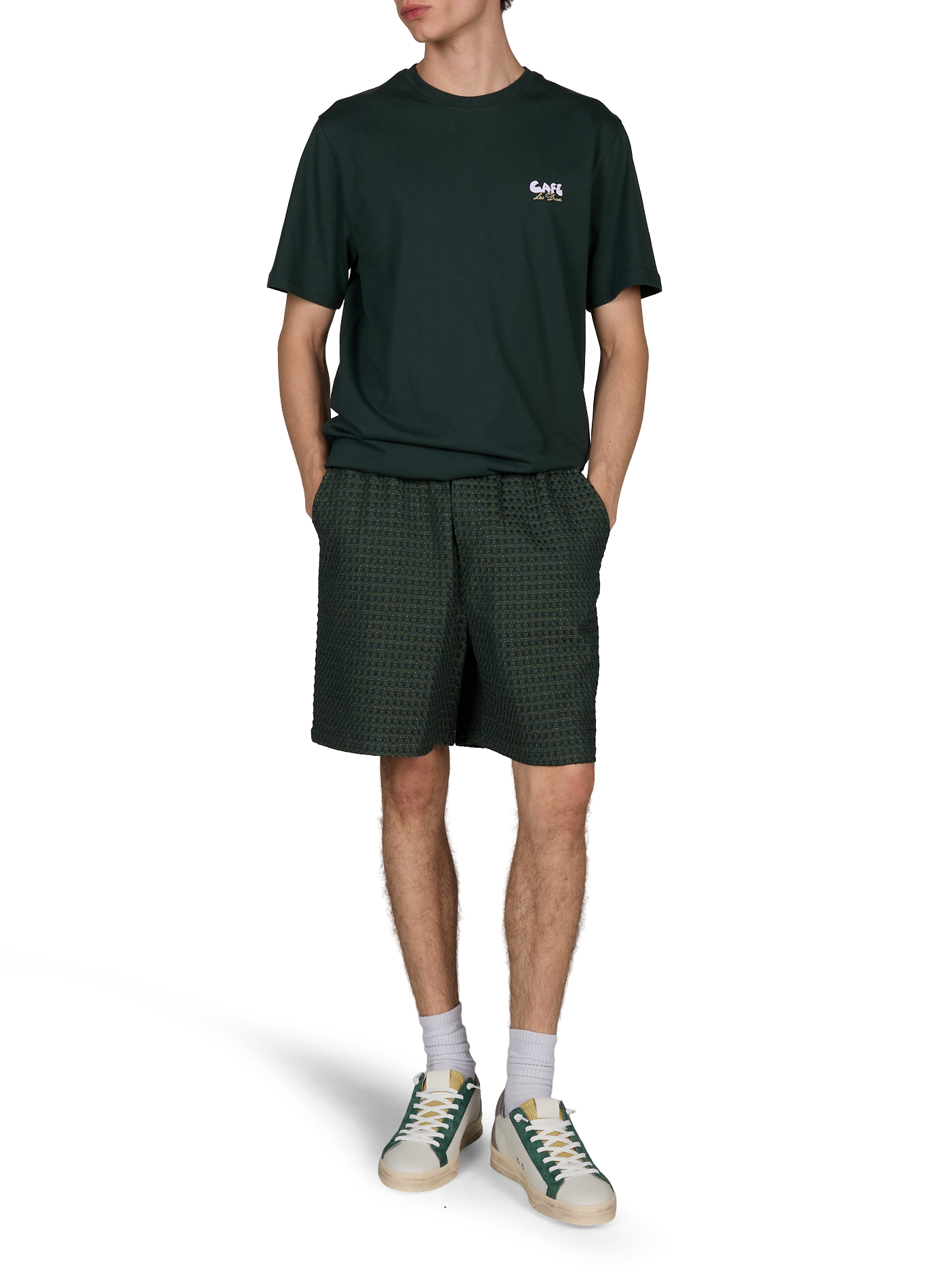 Straight t-shirt with embroidered print in cotton LES DEUX Green