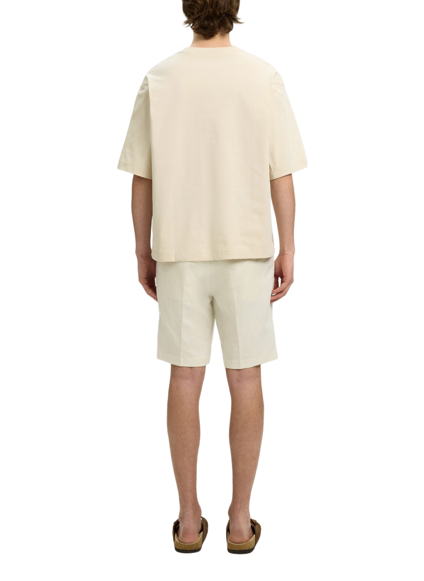 Printed cotton T-shirt SELECTED Beige