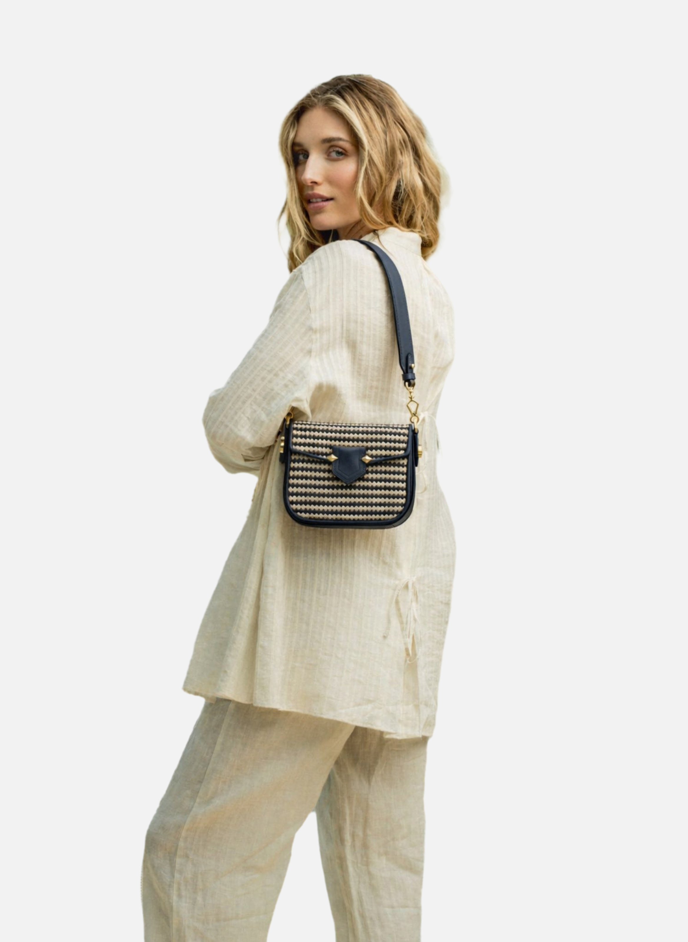 Sèvres tressé | sac porté épaule POURCHET Bleu