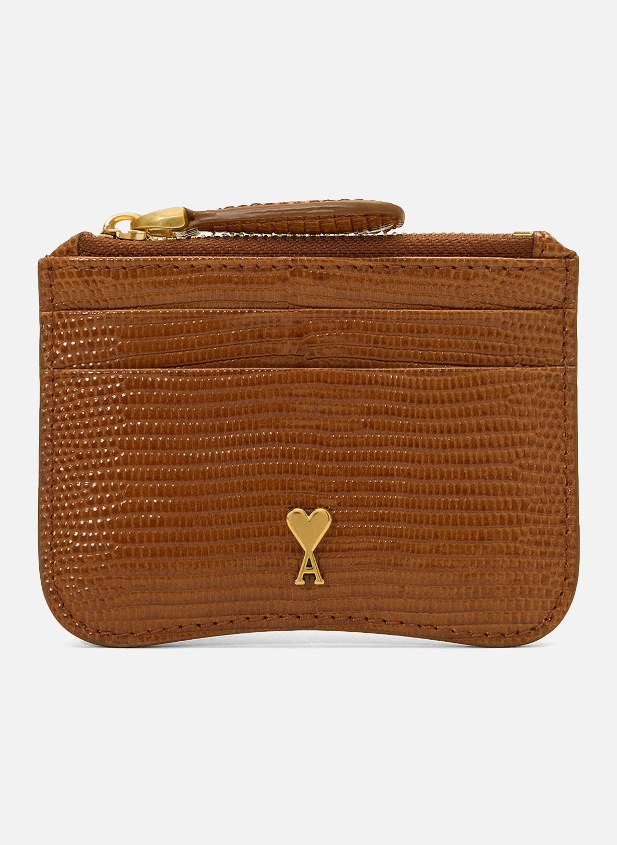Porte-cartes paris paris zippé unisexe en cuir embossé lézard AMI PARIS Marron
