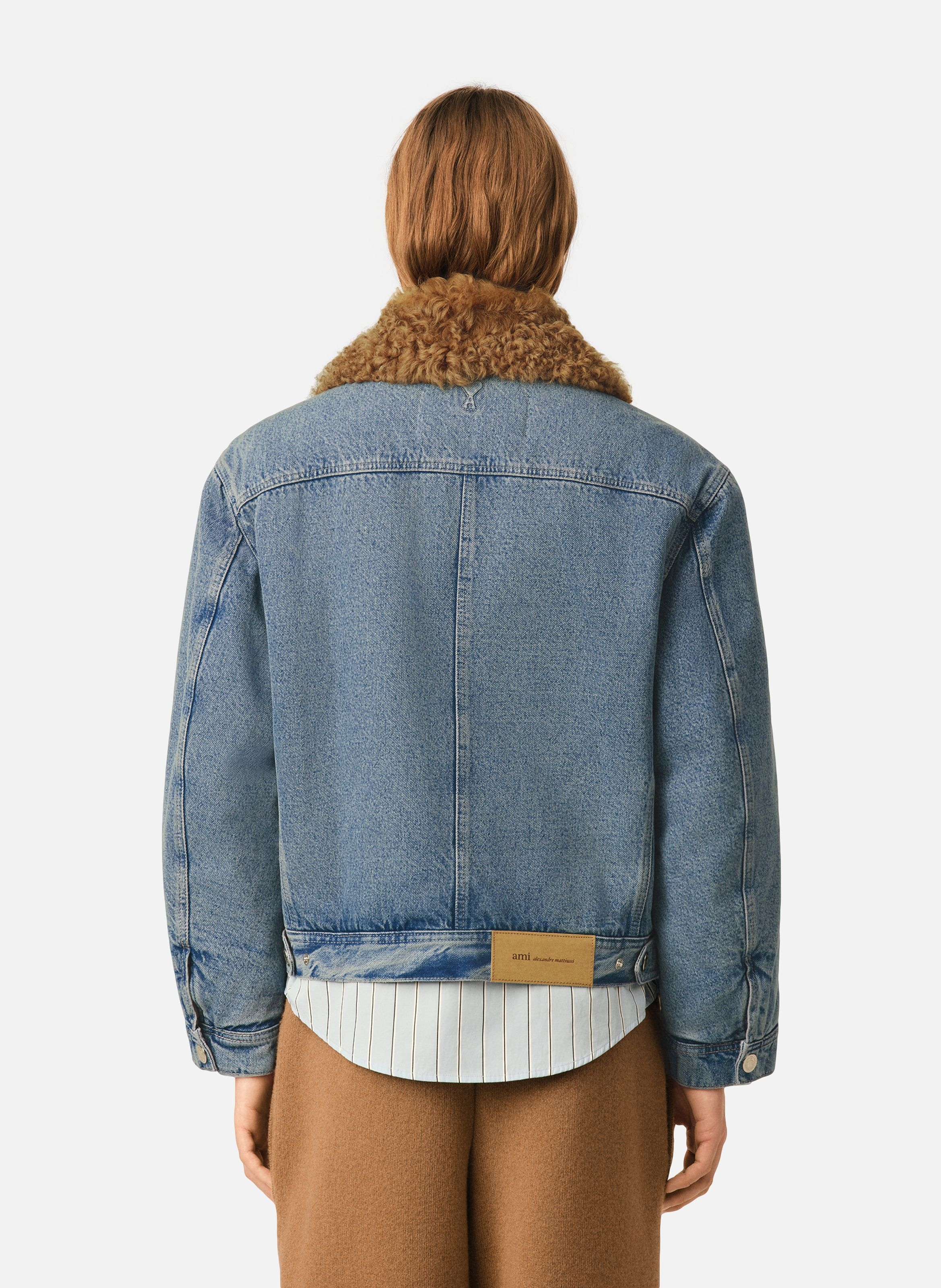 Veste trucker rembourrée unisexe en coton AMI PARIS Bleu
