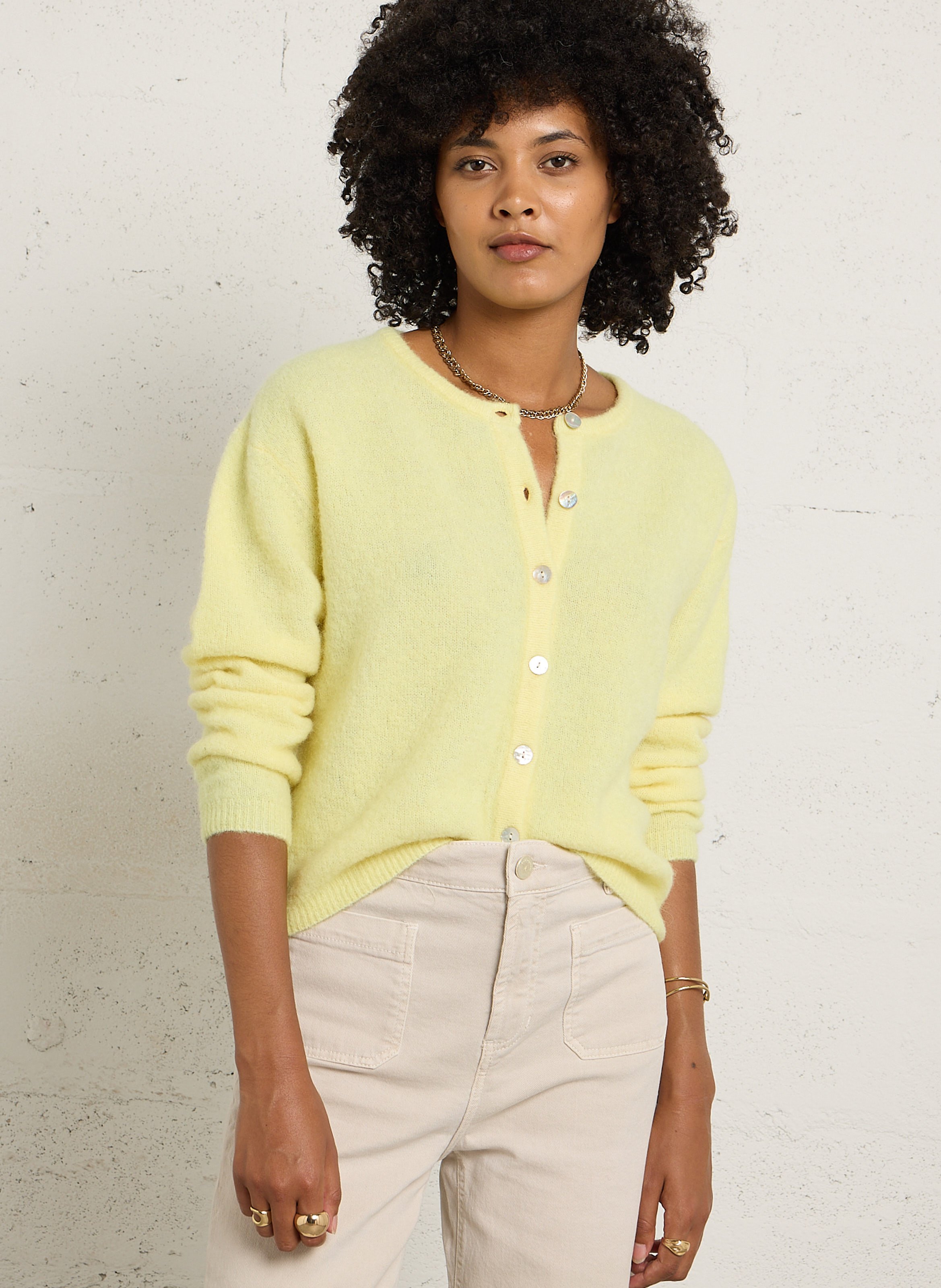 Gilet ample col rond en laine mélangée vitow  Citronnier chine