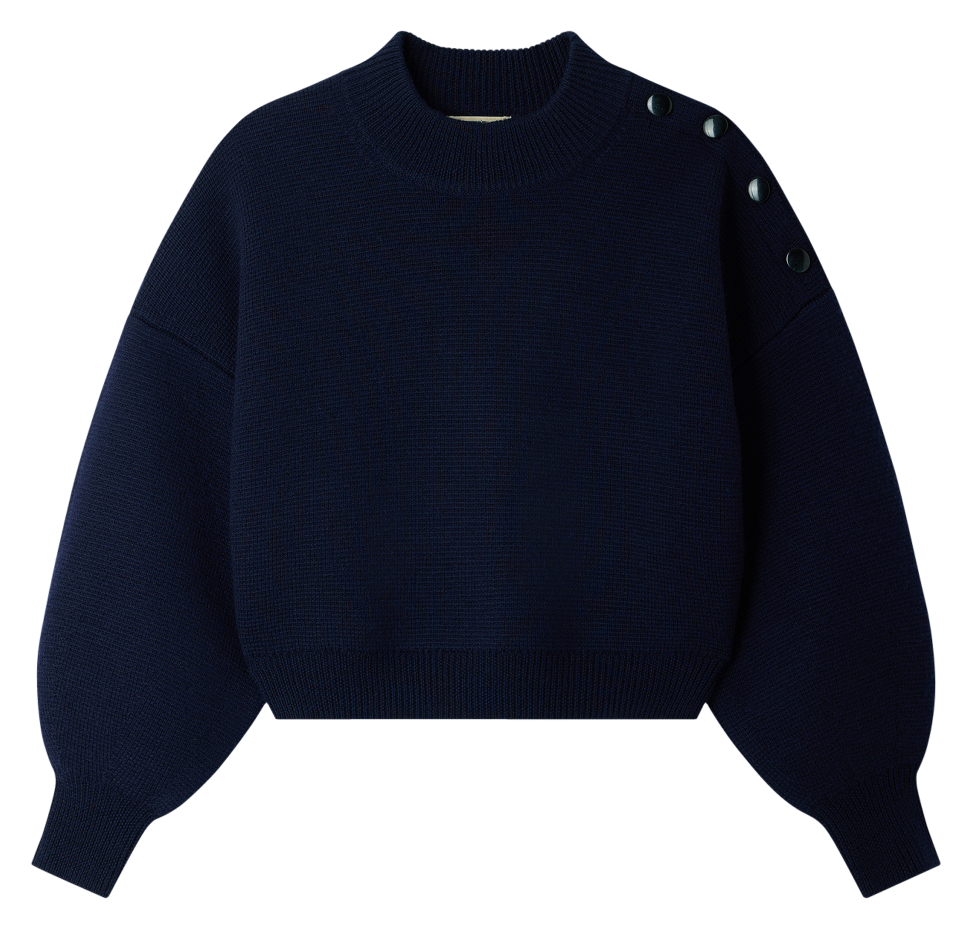 Pull ample col rond uni en laine uthan SESSUN Bleu