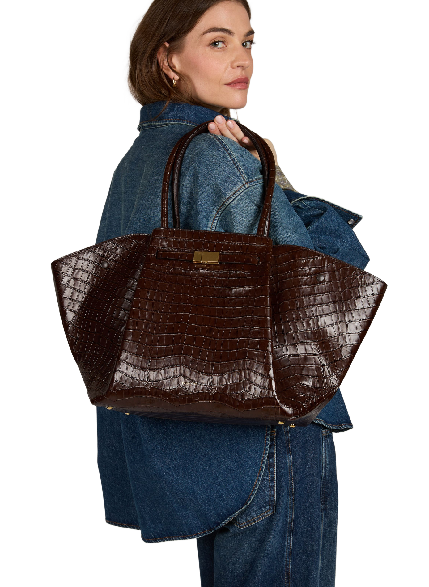 New York grained leather handbag DEMELLIER LONDON Brown