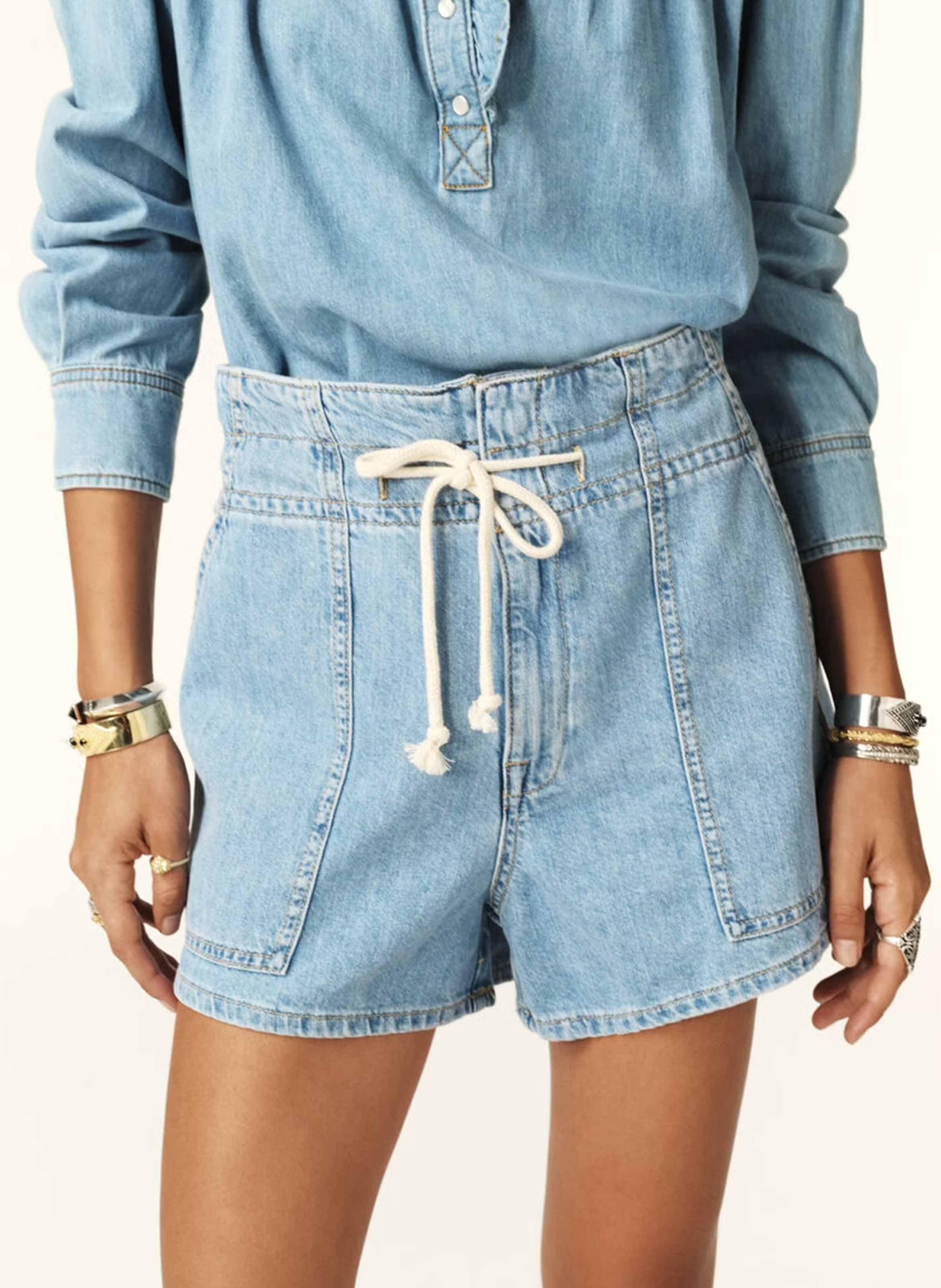 Short large taille haute en coton mabo BA&SH Bleu
