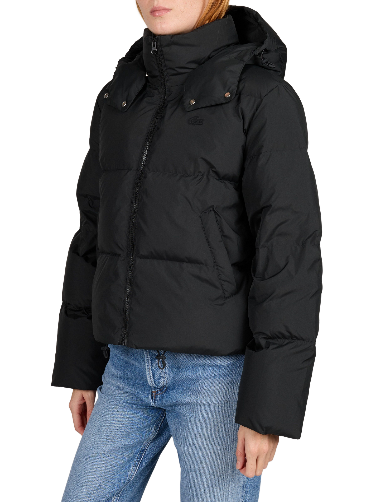 Plumífero amplio con capucha liso LACOSTE Negro