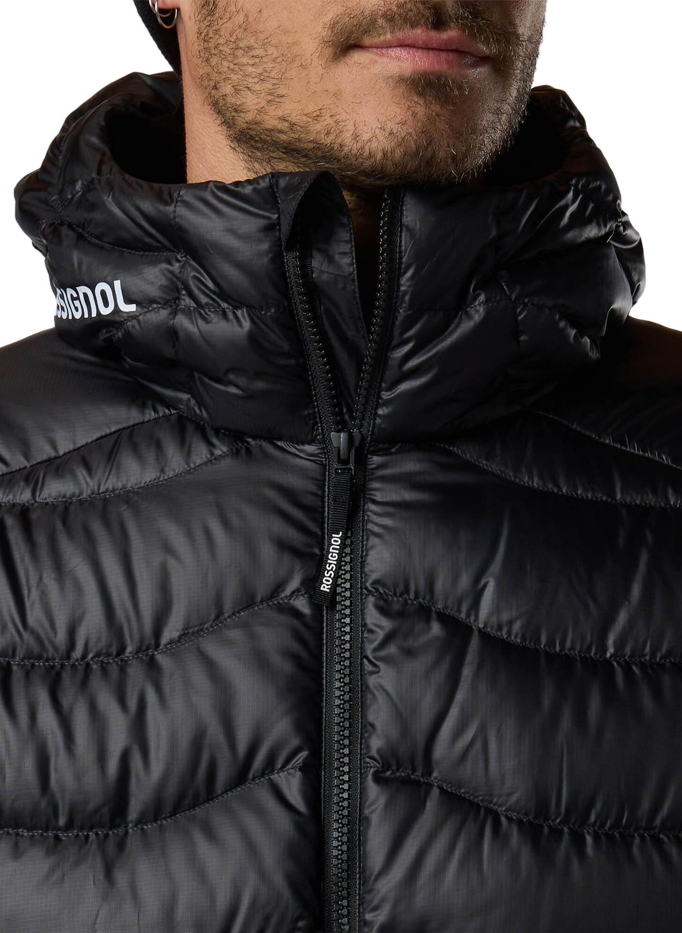 Quilted straight hooded jacket | Black ROSSIGNOL Men