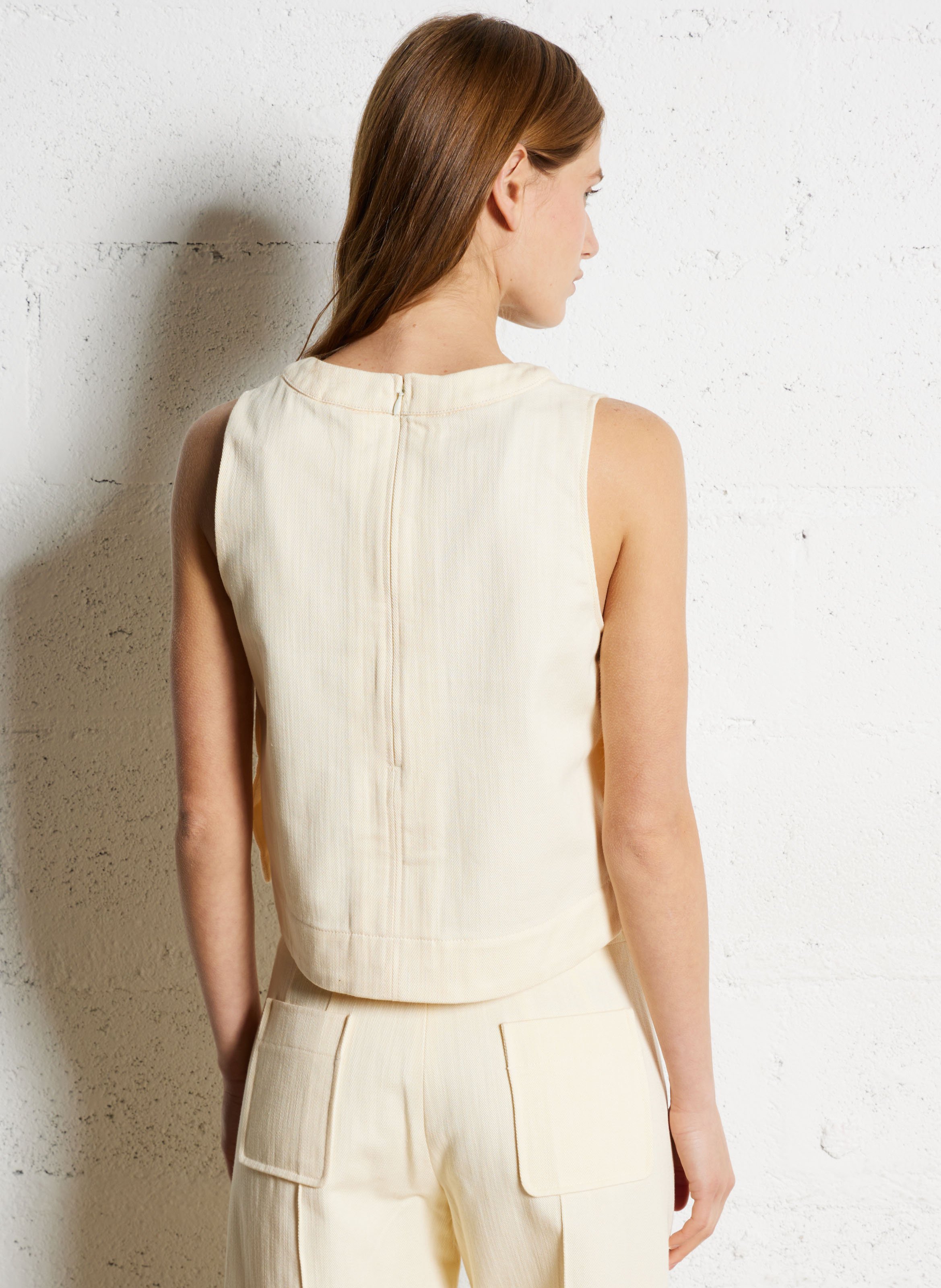 Top col rond sans manches en coton pampa SOEUR Beige