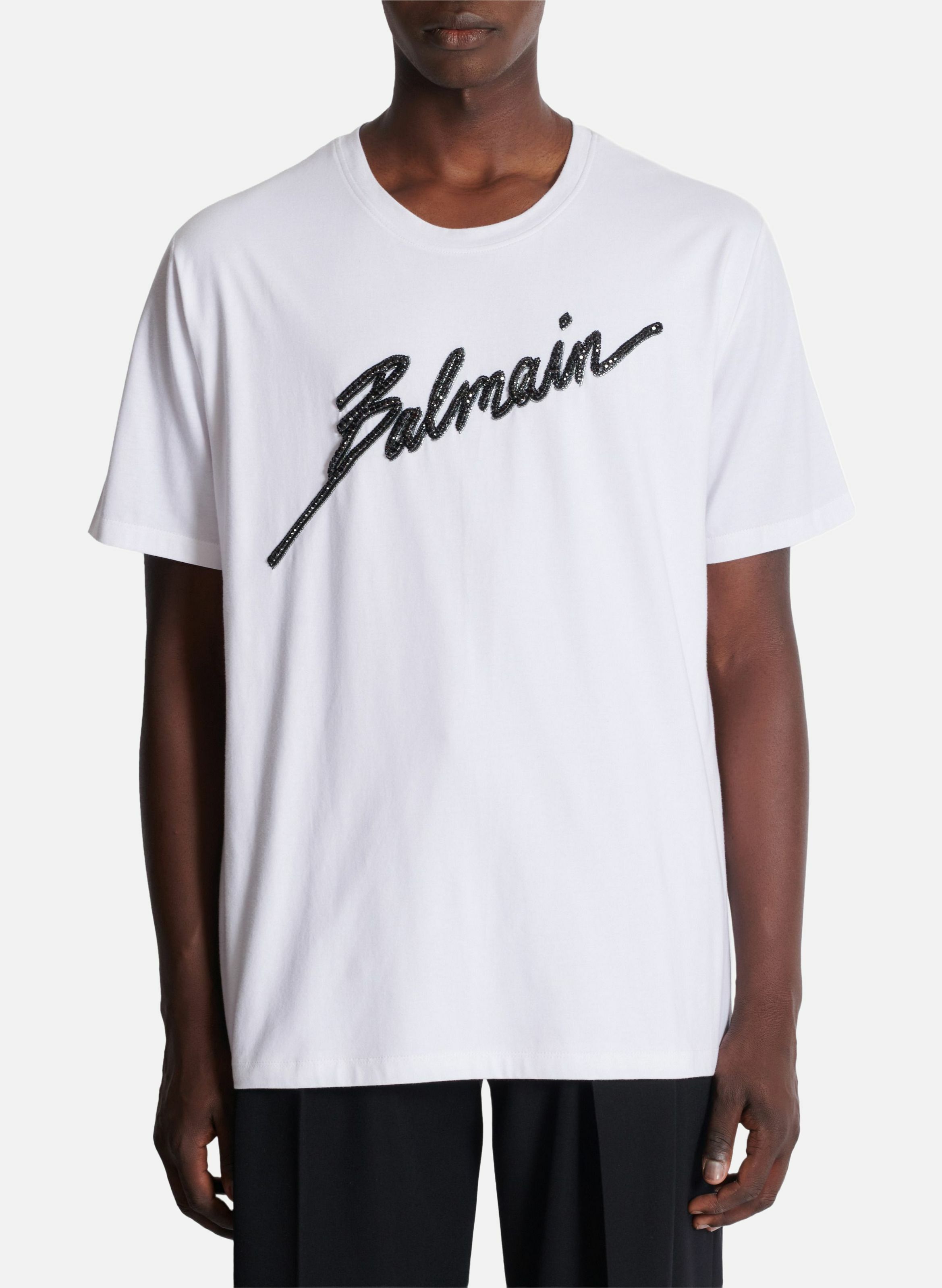T-shirt brodé balmain lettre BALMAIN Blanc