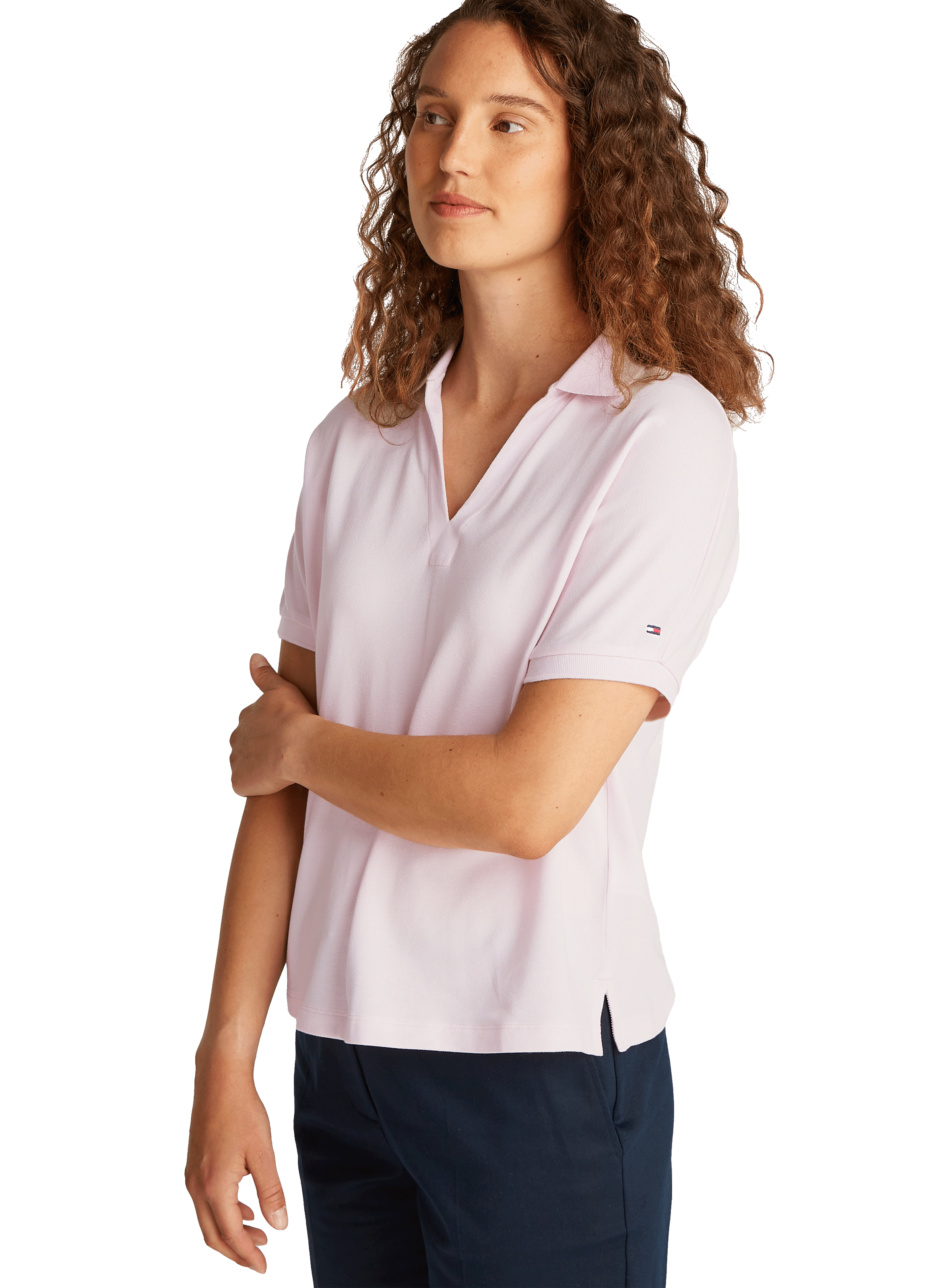 Polo col v à rayures TOMMY HILFIGER Rose