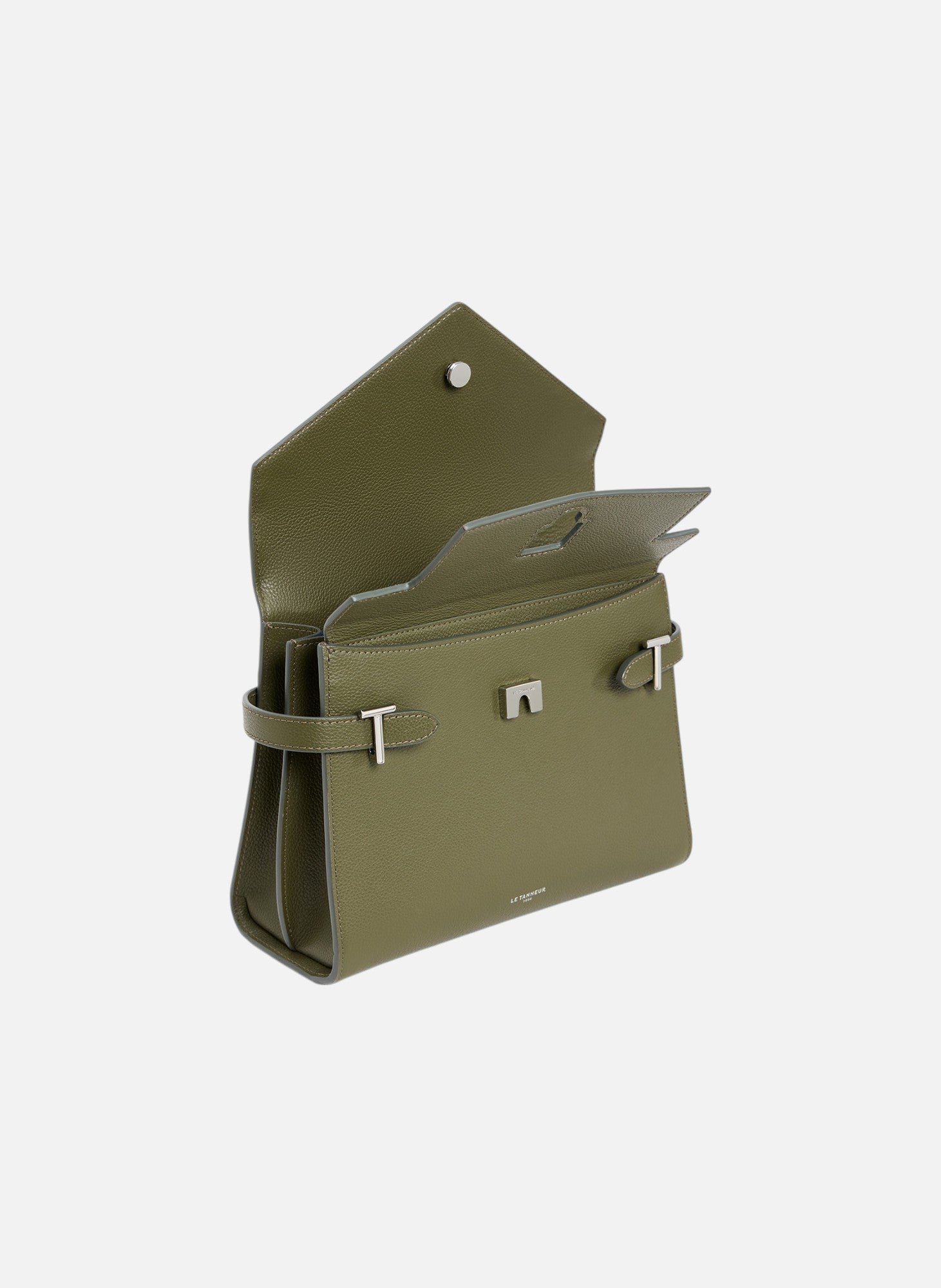 Sac à main double rabat moyen modèle emilie en cuir grainé LE TANNEUR Vert