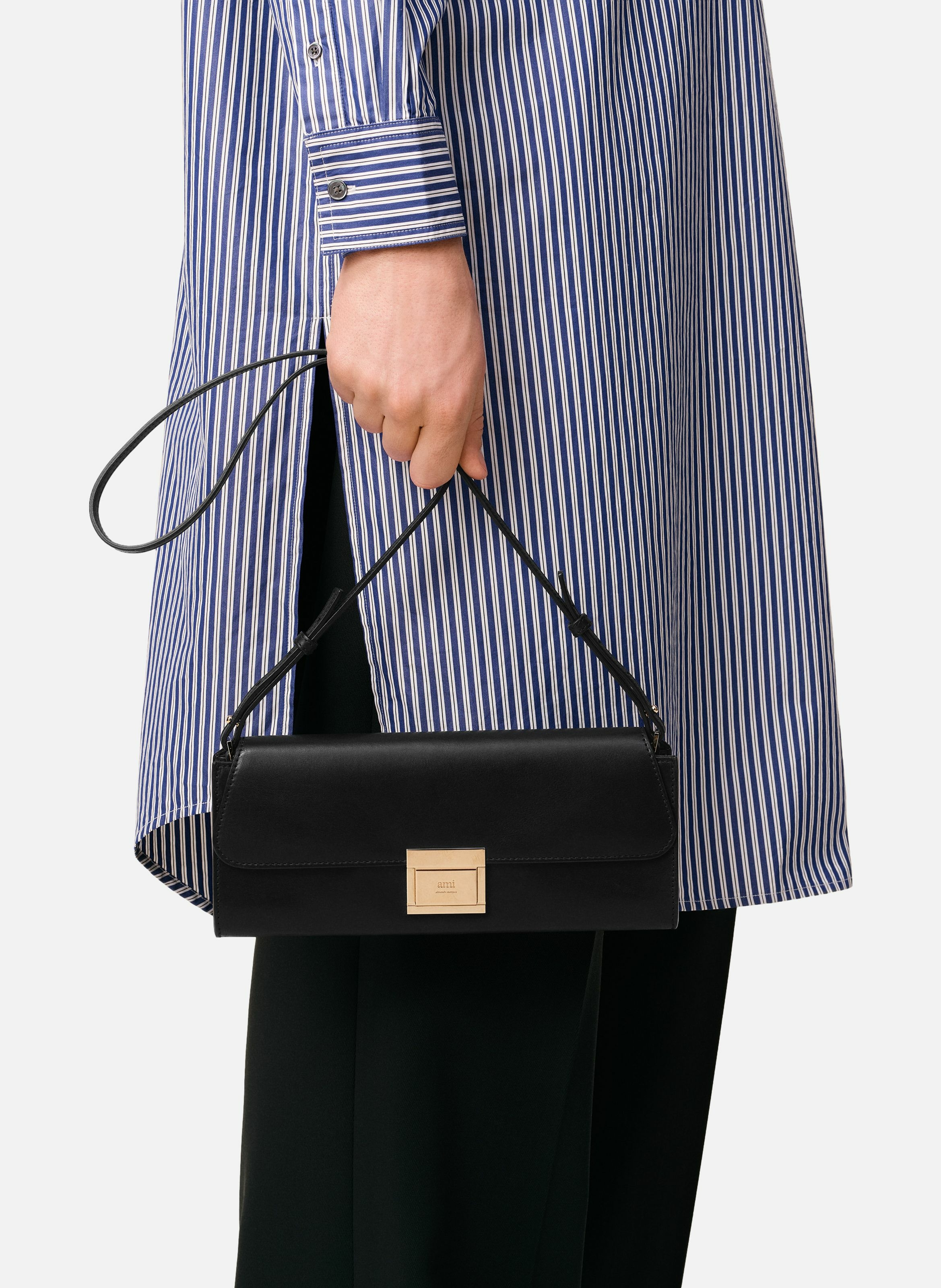 Pochette mimi en cuir lisse unisexe AMI PARIS Noir