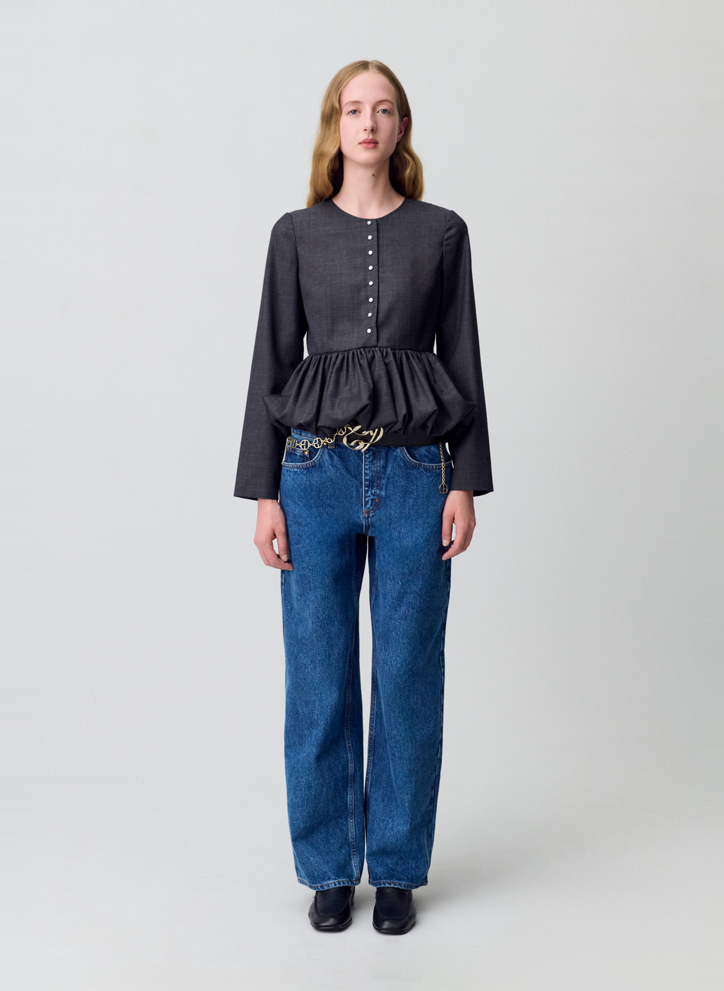 Top manches longues boutonné uni berenice CLAUDIE PIERLOT Gris