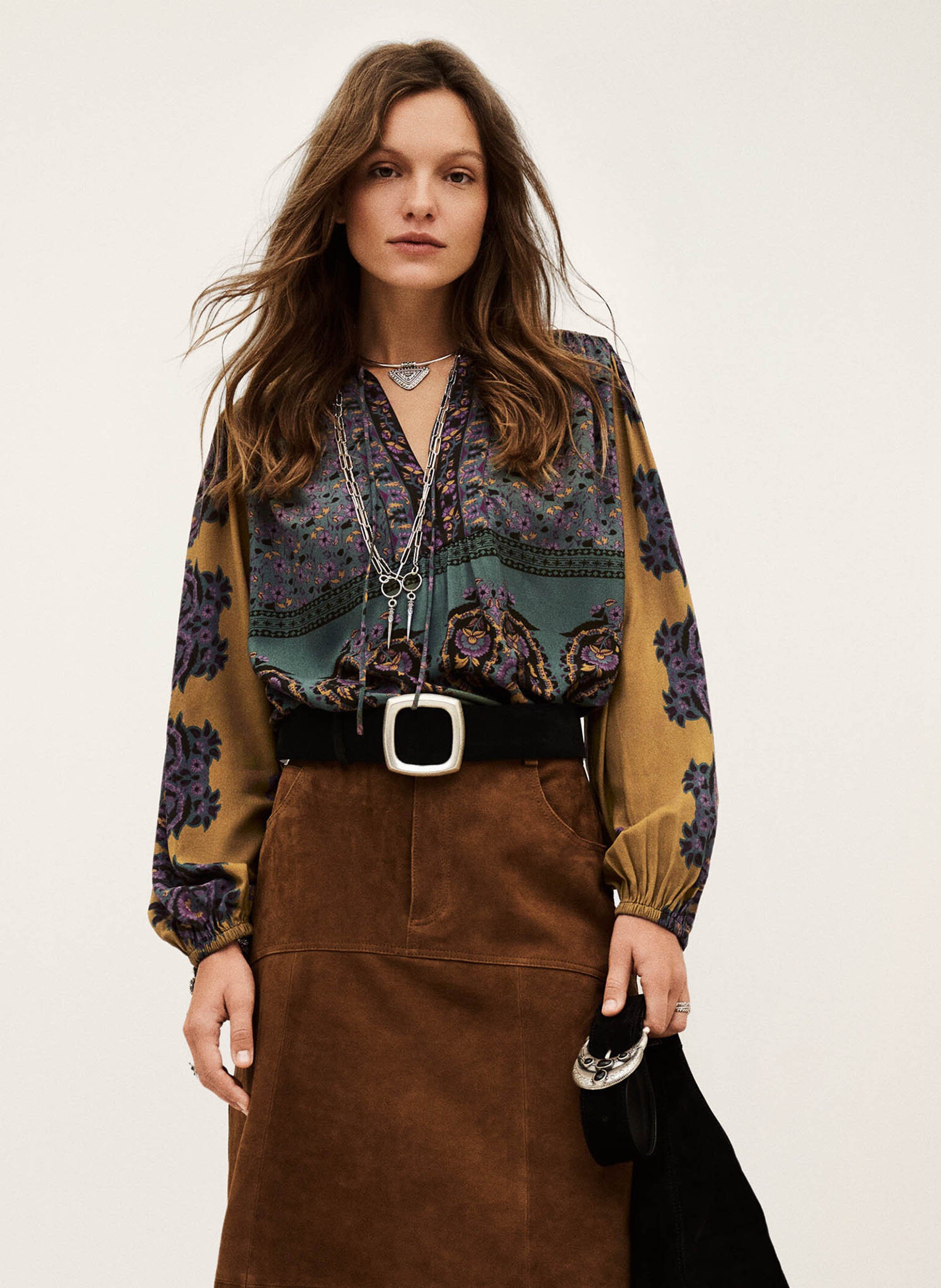 BA&SH Blouse col v imprimée baker Marron